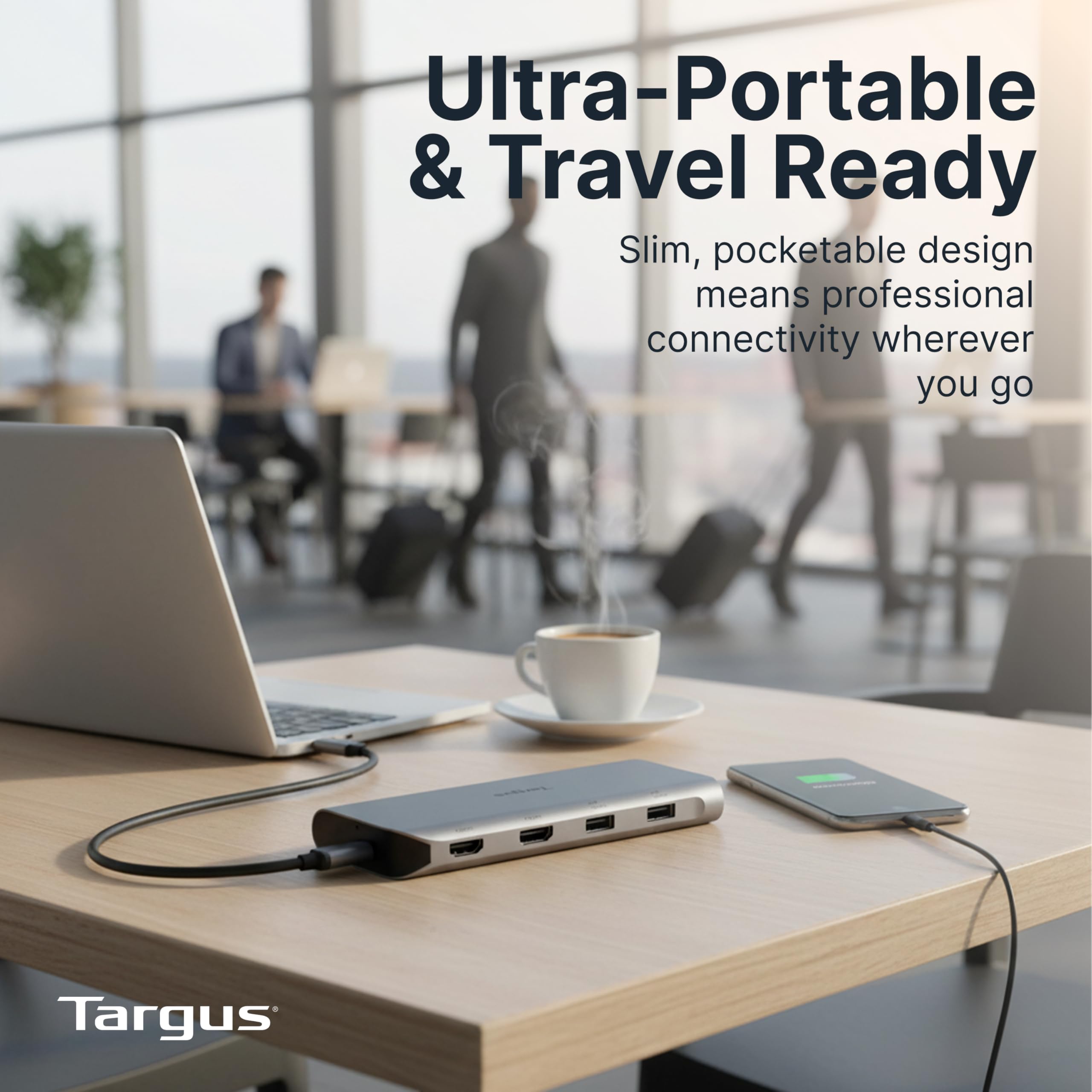 Targus Dual Video Mobile Dock mit 140W EPR Power Pass-Through, Dual HDMI 4K @60Hz, 2X USB-C & 2X USB-A 10Gbps, Gigabit Ethernet, EcoSmart Design DOCK427GL