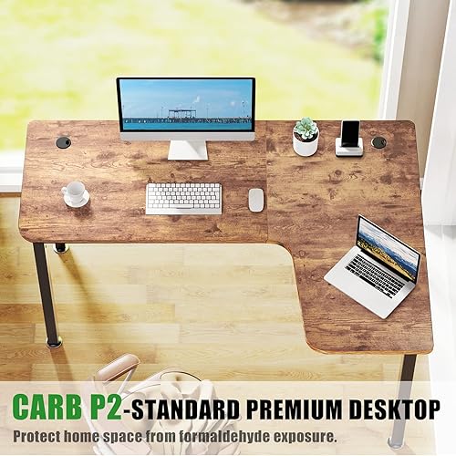 Miniatura 14 de EUREKA ERGONOMIC Escritorio de computadora en forma de L de esquina negra de 60 pulgadas, para oficina en casa, juegos, estudio, mesa de escritura,