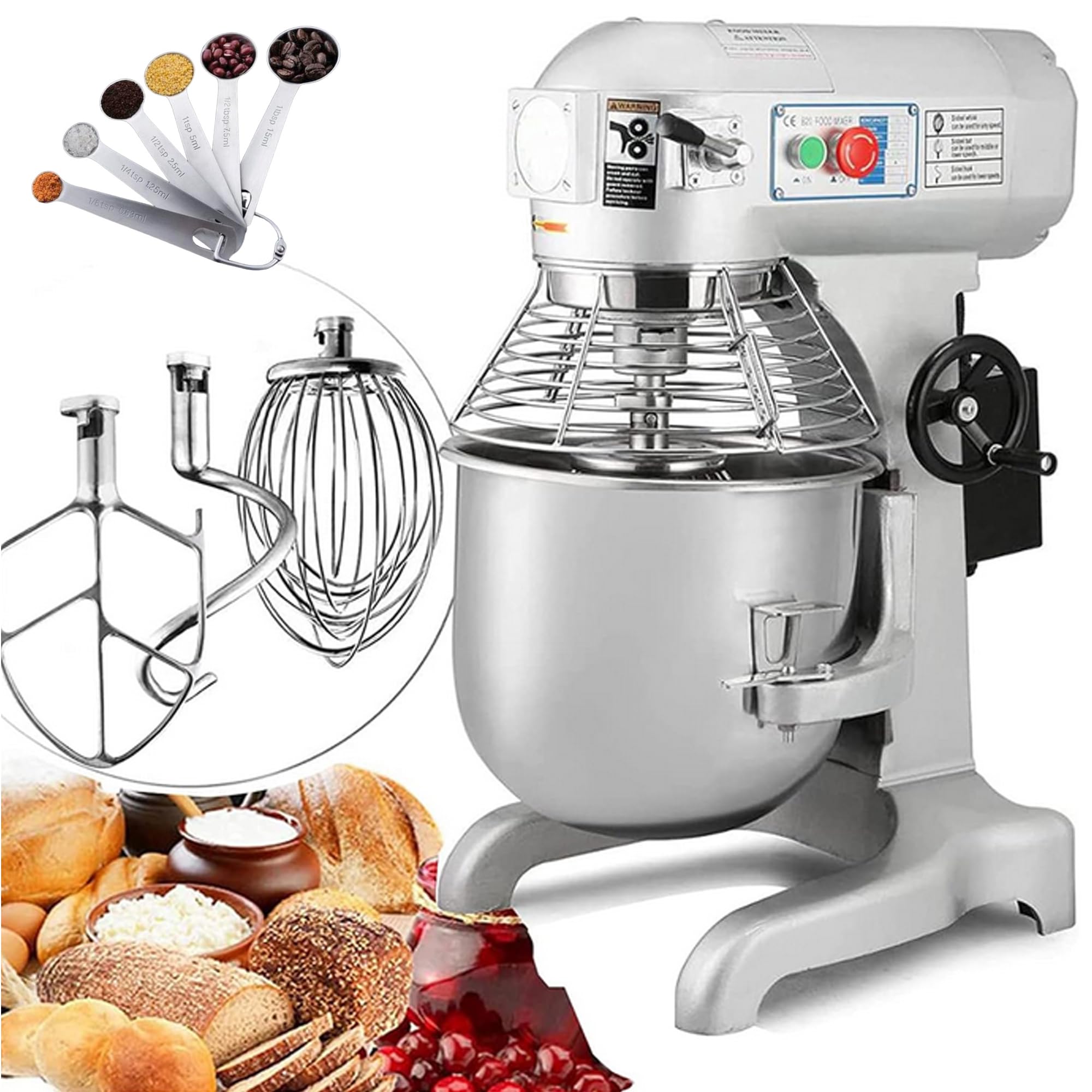 INTSUPERMAI Commercial Dough Mixer 15L Dough Kneading Machine Countertop Flour Mixer Food Stand Mixer Electric Mixer Heavy Duty Kitchen Mixer 3 Speed with 6 Stainless Steel Measuring Spoons,110V