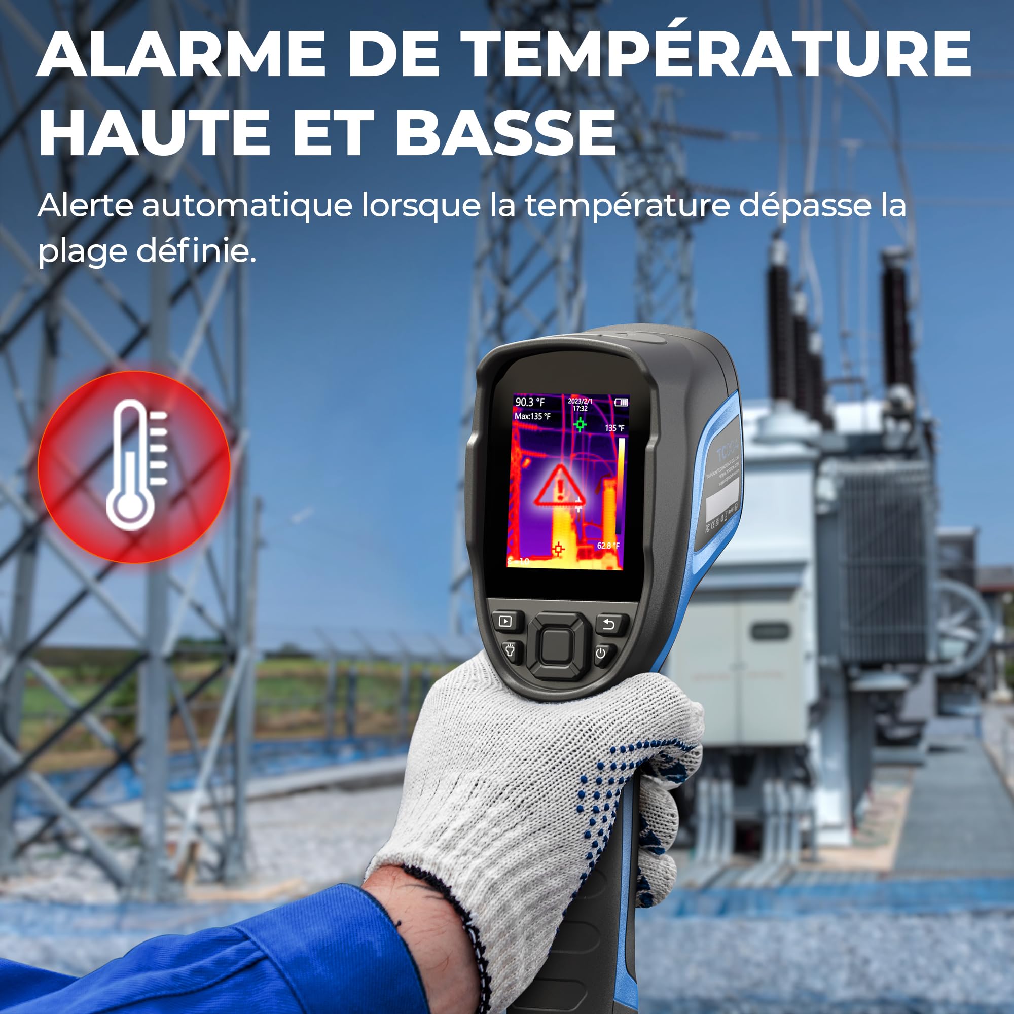 TOPDON TC004 Caméra Thermique Infrarouge, 320x240 TISR Résolution Imageur Thermique, 12 Heures d'Autonomie Camera Infrarouge avec 16G Mémoire, Analyse PC, Enregistrement Vidéo, -20℃ à 350℃
