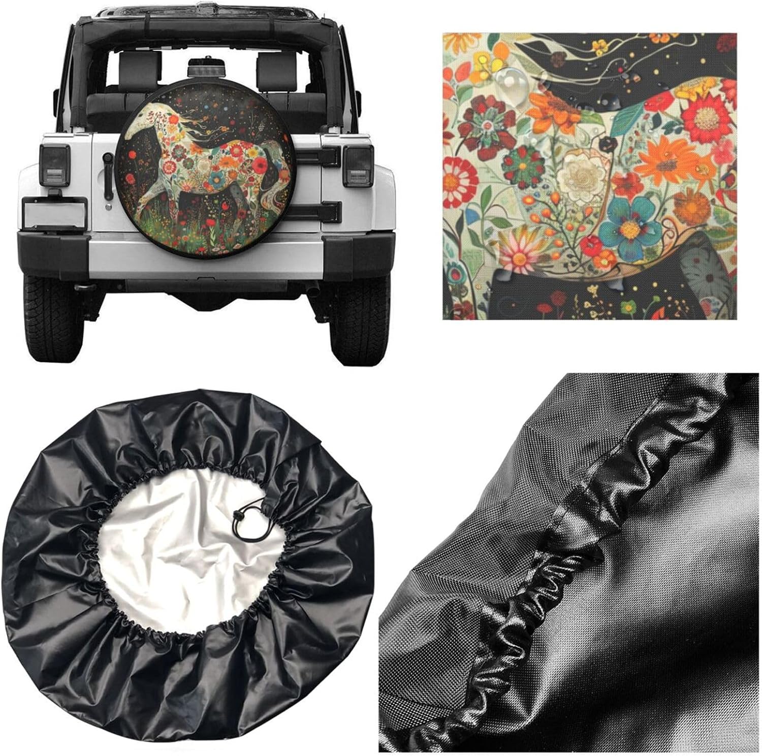 Scandinavian Horse Spare Tire Cover for Rv SUV Trailer Camper- Waterproof Wheel Protectors Cute Animal Wheel Cover Universal Fit for Truck Travel Camping Outdoor-15 inch