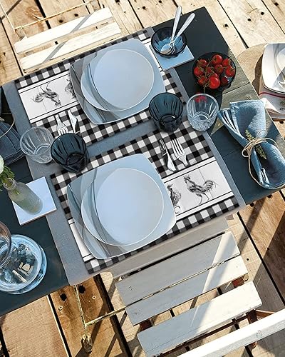 Miniatura 4 de Juego de 4 manteles individuales de mesa de gallo para mesa de comedor, manteles individuales de algodón y lino con bolsillo, lavable de arpillera