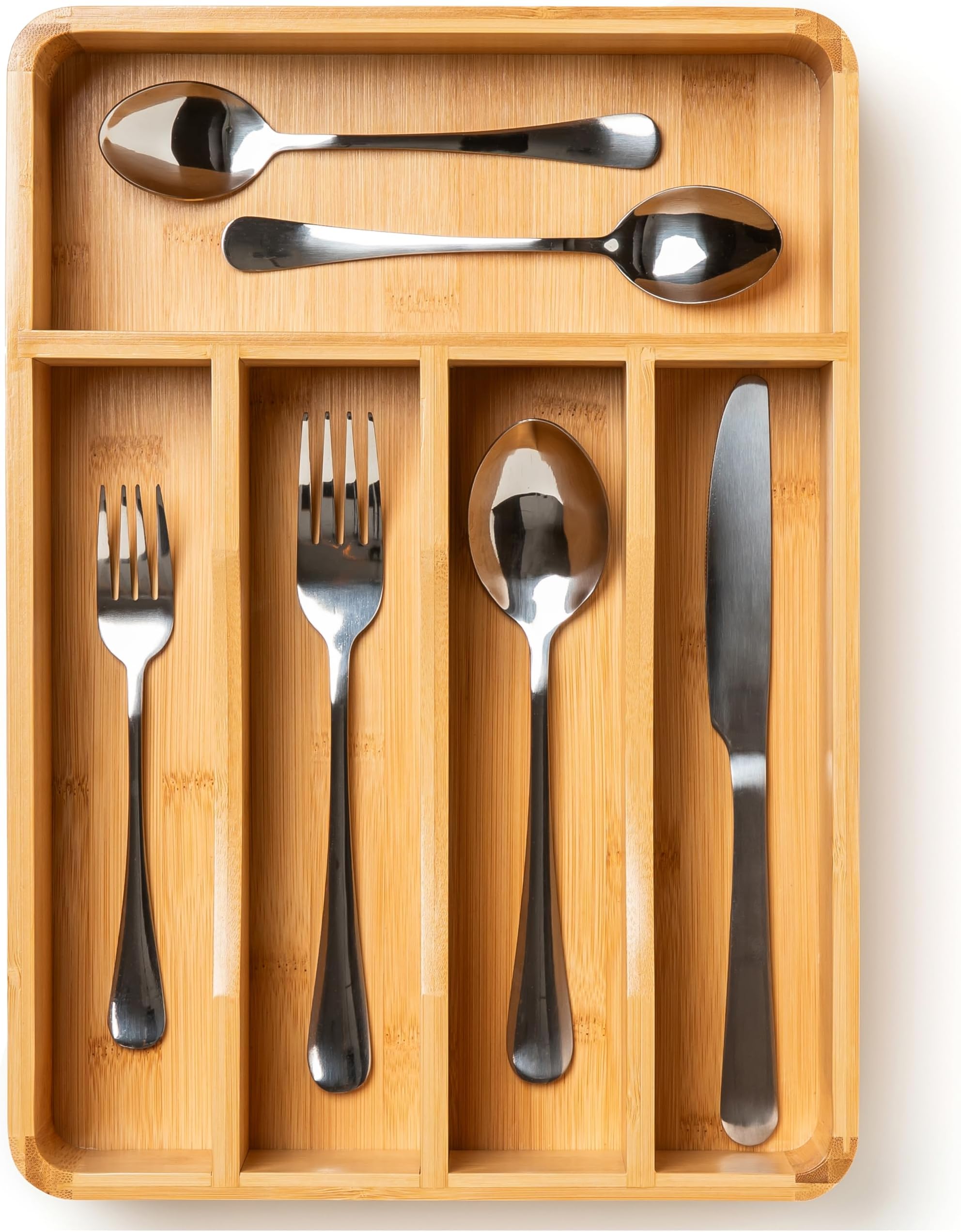 Bamboo Silverware Drawer Organizer with Labels,Kitchen