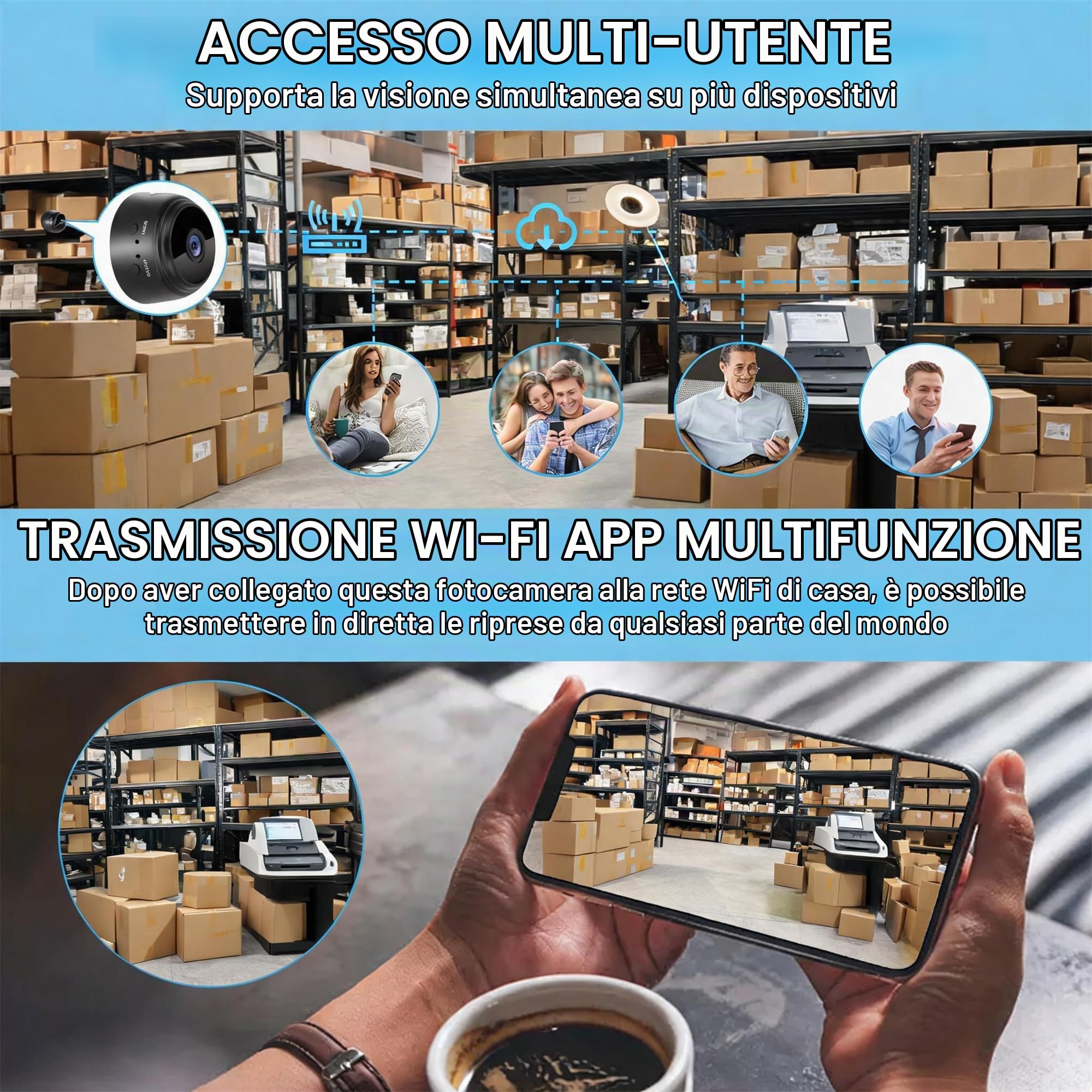 Generico Telecamera Nascosta WiFi 1080P Mini Videocamera Spia Wireless Interna Sorveglianza Domestica Micro Monitor con Rilevamento Movimento Controllo App, Registrazione in Loop