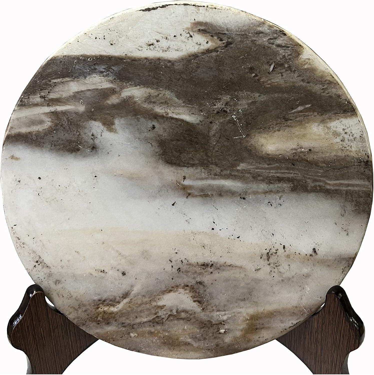 Chinese Natural Dream Stone Round White Fengshui Plaque Display Aws2262