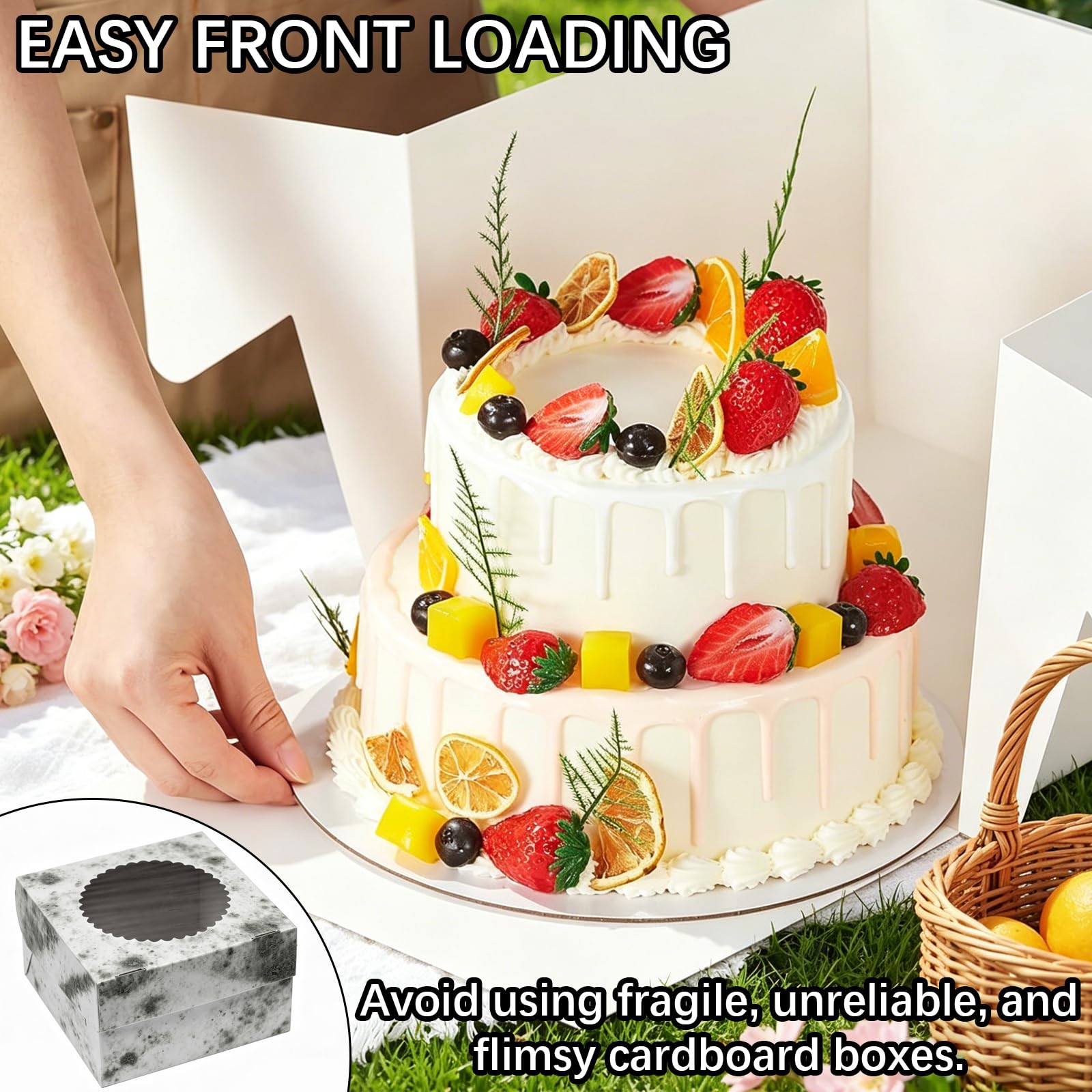 Set di 5 Scatola per Torta, 30,5x30,5x20,3cm, Bianche Scatole per Dolci in Cartone, Scatole per Torte con Finestra Vassoi, Porta torta cartone per Dessert, pasticcini (A)
