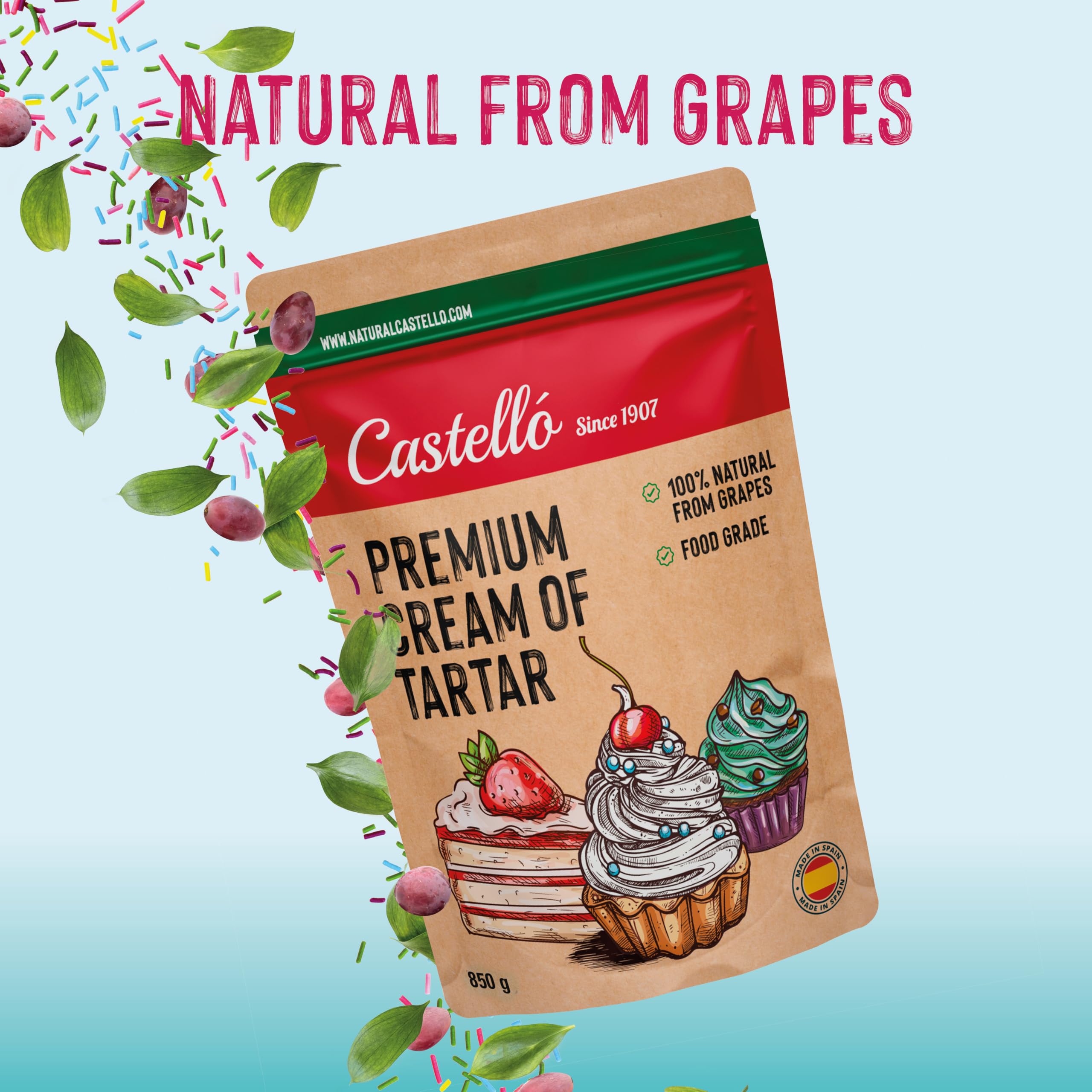 Castello since 1907 Cremor Tártaro (Cream of Tartar) 850 g - 100% Natural - Sustituto Natural de la levadura química - Sin Gluten - Sin aditivos - Sin fosfatos - Keto Y Paleo - No OGM