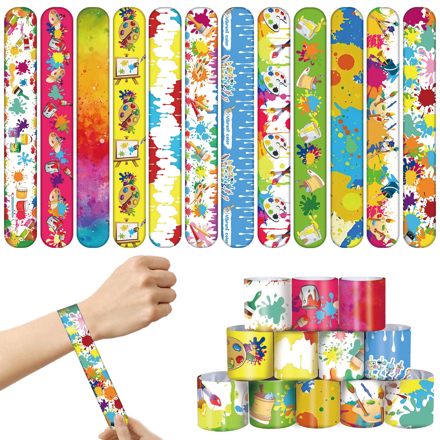 YYMYMGJ 48PCS Art Slap Bracelets Paint Art Party Favors for Creative Paint Splash Art Themed Party Kids Birthday Party Baby Shower Holiday Party Gift Supplies Decorations for Kids