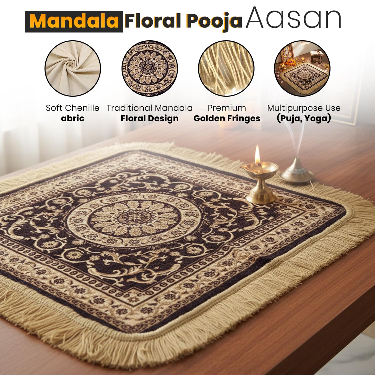 Soft Chenille Prayer Mat - Purple Mandala Design -4