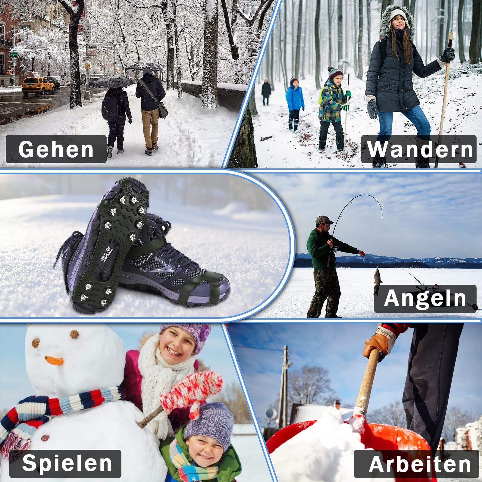 Lechin Schuhspikes Schuhkrallen für den Winter Steigeisen aus kältebeständigem und langlebigem Bio-Silikon und Edelstahl Schuh Spikes Eisspikes