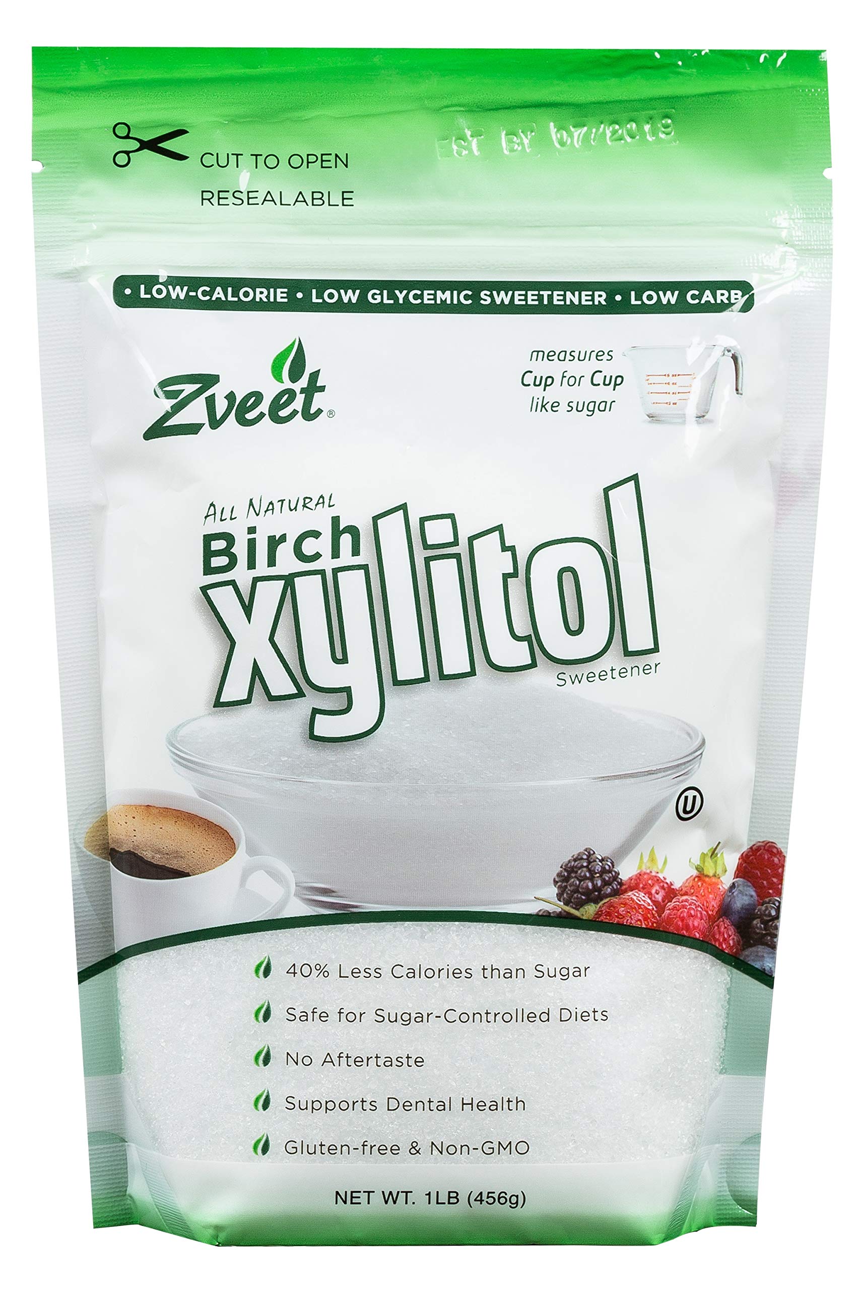 Zveet Birch Xylitol Sweetener | Keto Friendly, Non GMO Low Carb & Calorie Natural Sweetener Sugar Substitute | Kosher & Made in the USA | 1 Pound