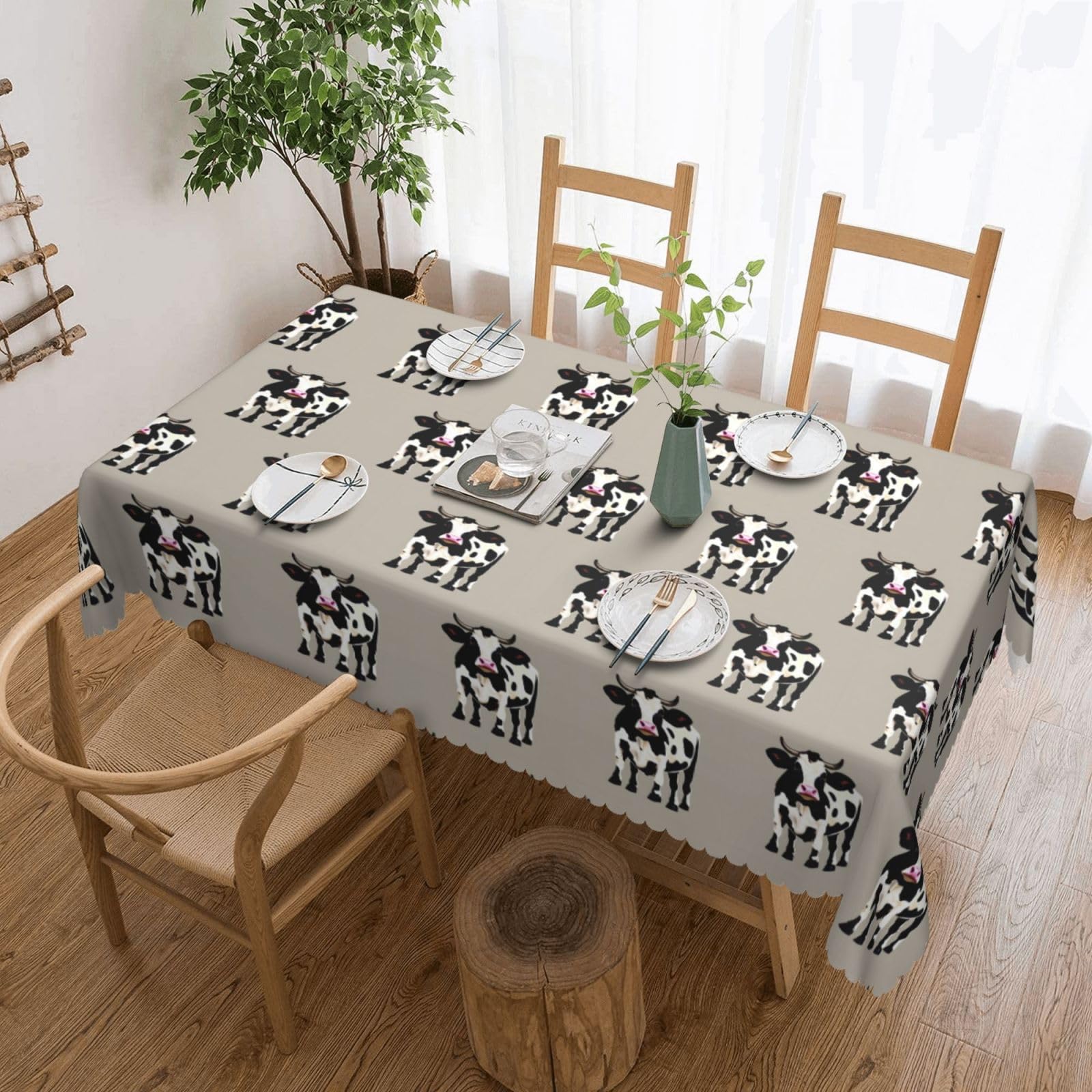 Nappe rectangulaire en dentelle polyester 137x183 cm à pois de vache noirs