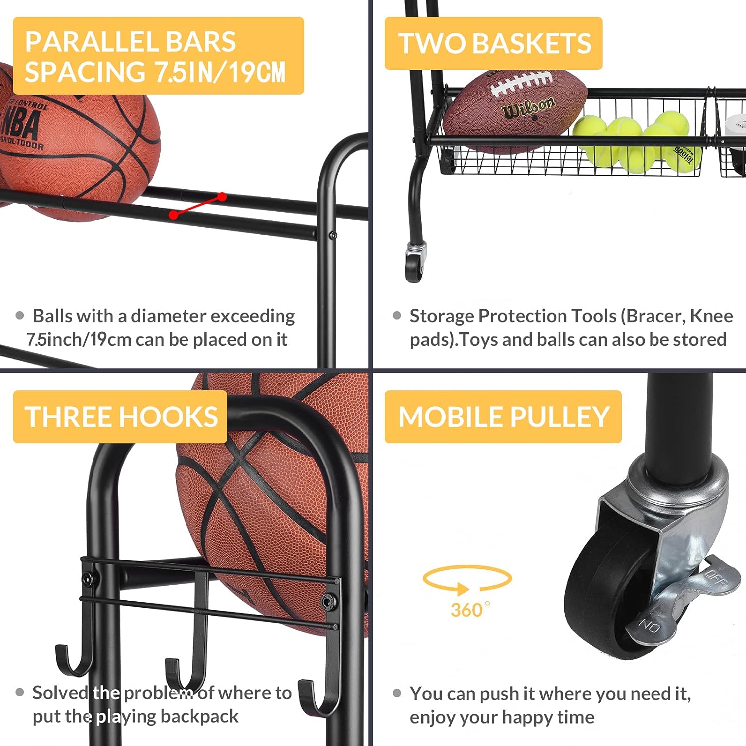 EXTCCT Basketball Rack, Rolling Basketball Shooting Training Stand,Sports Equipment Storage with Wheels, Four-Layer Organizer Holder with Two Basket for Basketballs Footballs Volleyball : Sports & Outdoors