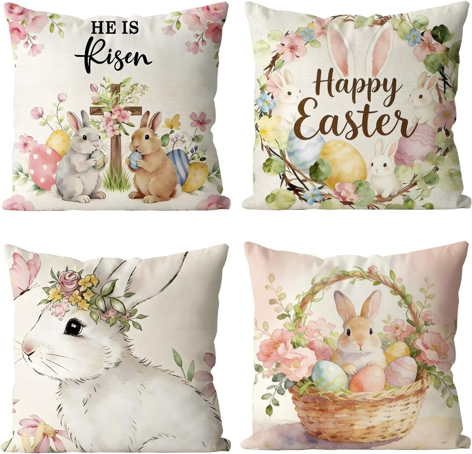 Easter Pillow Covers 18x18 Set of 4,Easter Egg Bunny Spring Sofa Cushion Cover,Easter Decorations Suitable for Spring Festival Decoration Pillowcases