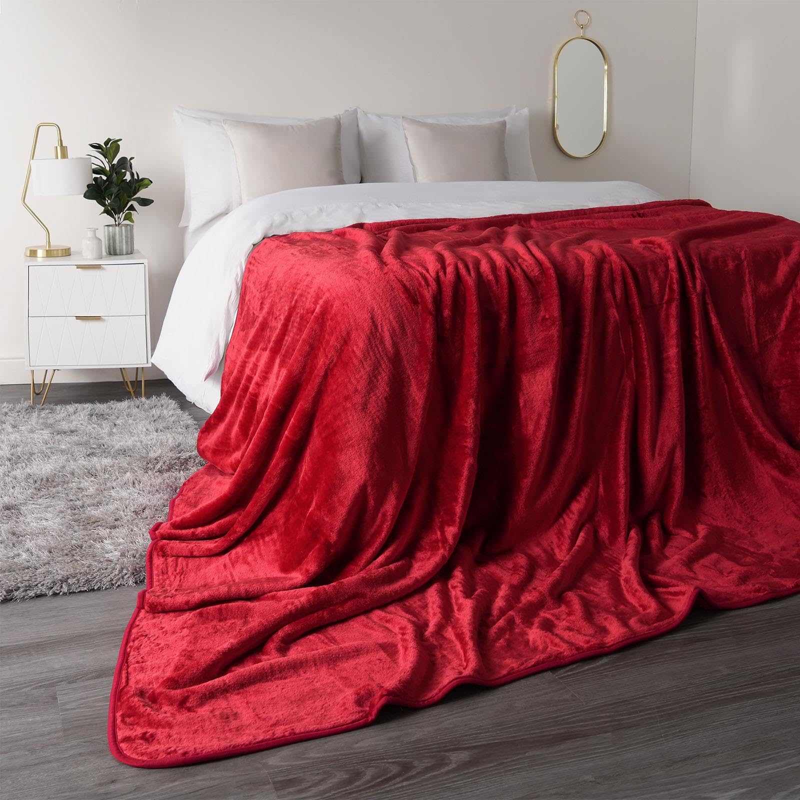 Luxury Faux Fur Throw Over Sofa Bed Mink Soft Warm Fleece Blanket (Red, King 200cm x 240cm)