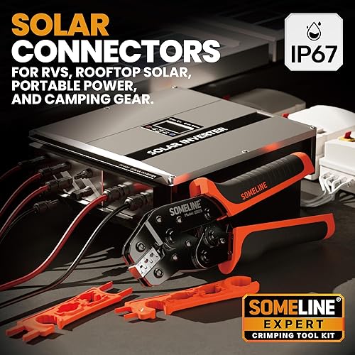 Miniatura 3 de SOMELINE Kit de herramientas de crimpado de conector solar, crimpadora de 14-10 AWG para cable de panel solar con 12 pares de conectores solares y