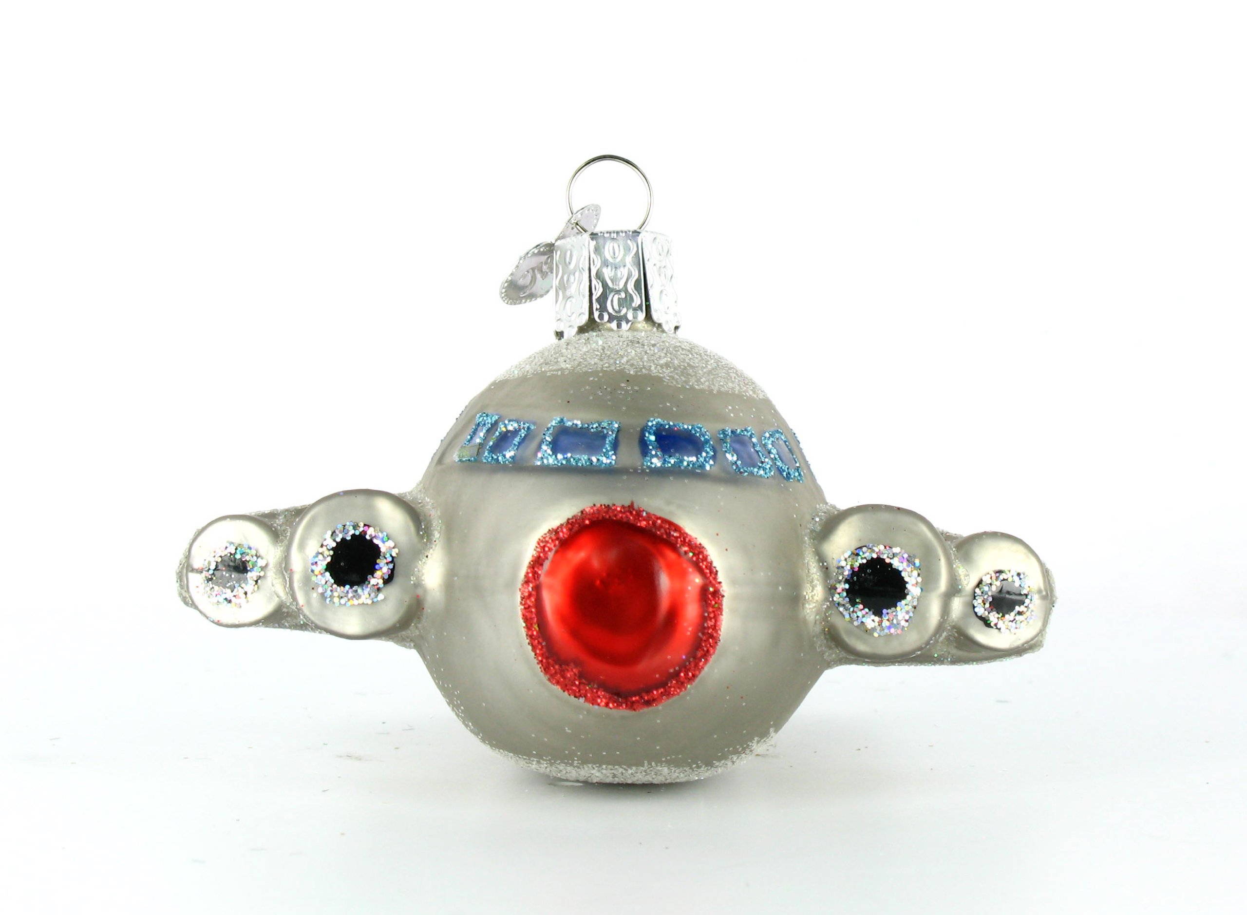 Old World Christmas Ornaments: Planes, Trains, Helicopters, Boats and Trucks Glass Blown Ornaments for Christmas Tree, Airplane, Silver