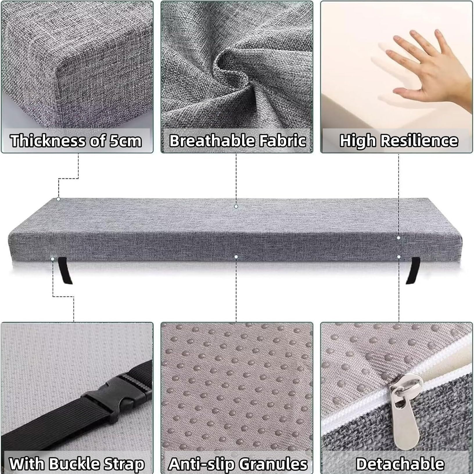 Cojín de Banco Grosor 5Cm Funda Desmontable Lavable 55x100cm Azul Oscuro