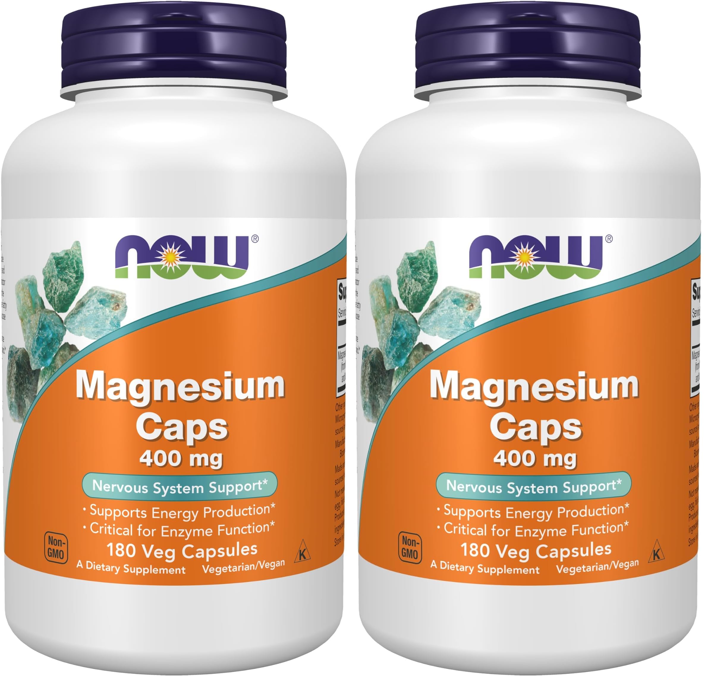 NOW Foods Supplements,Magnesium 400 mg,Enzyme Function*,Nervous System Support*,180 Veg Capsules,(Pack of 2) 180 Count (Pack of 2)
