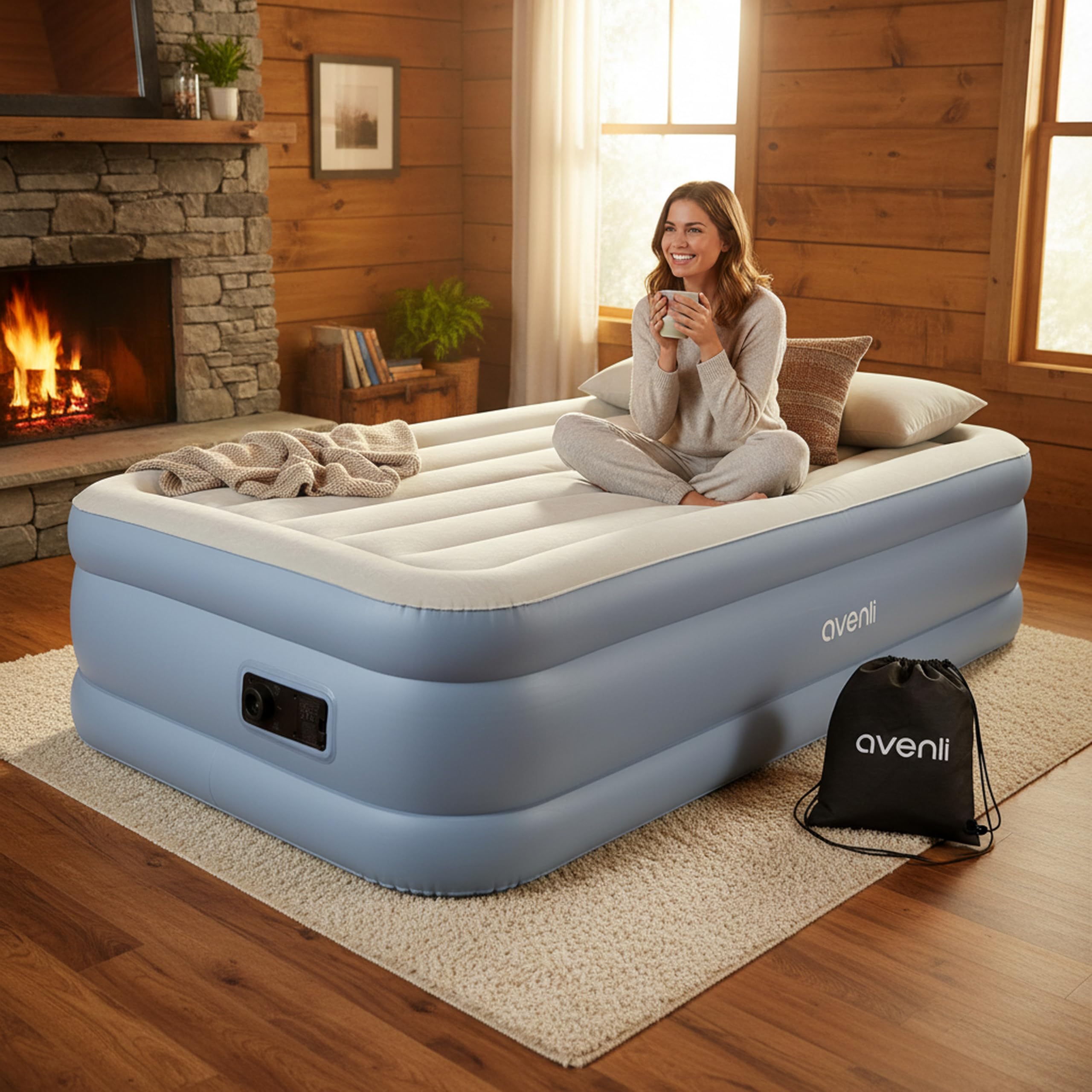 AVENLI Luftmatratze selbstaufblasend Twin-Size 191x99x46 cm, 1 Person, I-Beam, selbstaufblasend, bis 100 kg, grau, Camping Gästebett Outdoor – aufblasbare Matratze für 1 Person