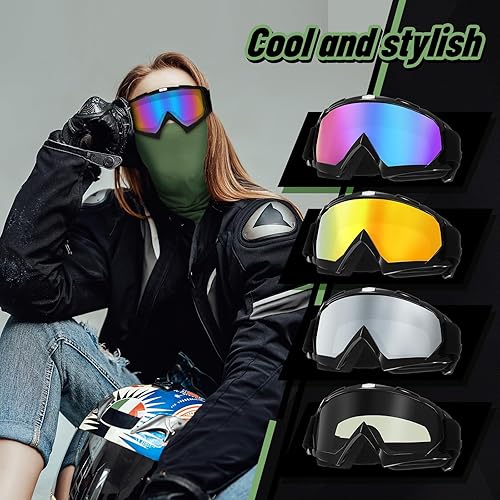 Vista 26 de Tallew 4 gafas de motocross para hombres y mujeres, resistentes al viento, ajustables, ATV y 4 máscaras faciales transpirables para el cuello Varios