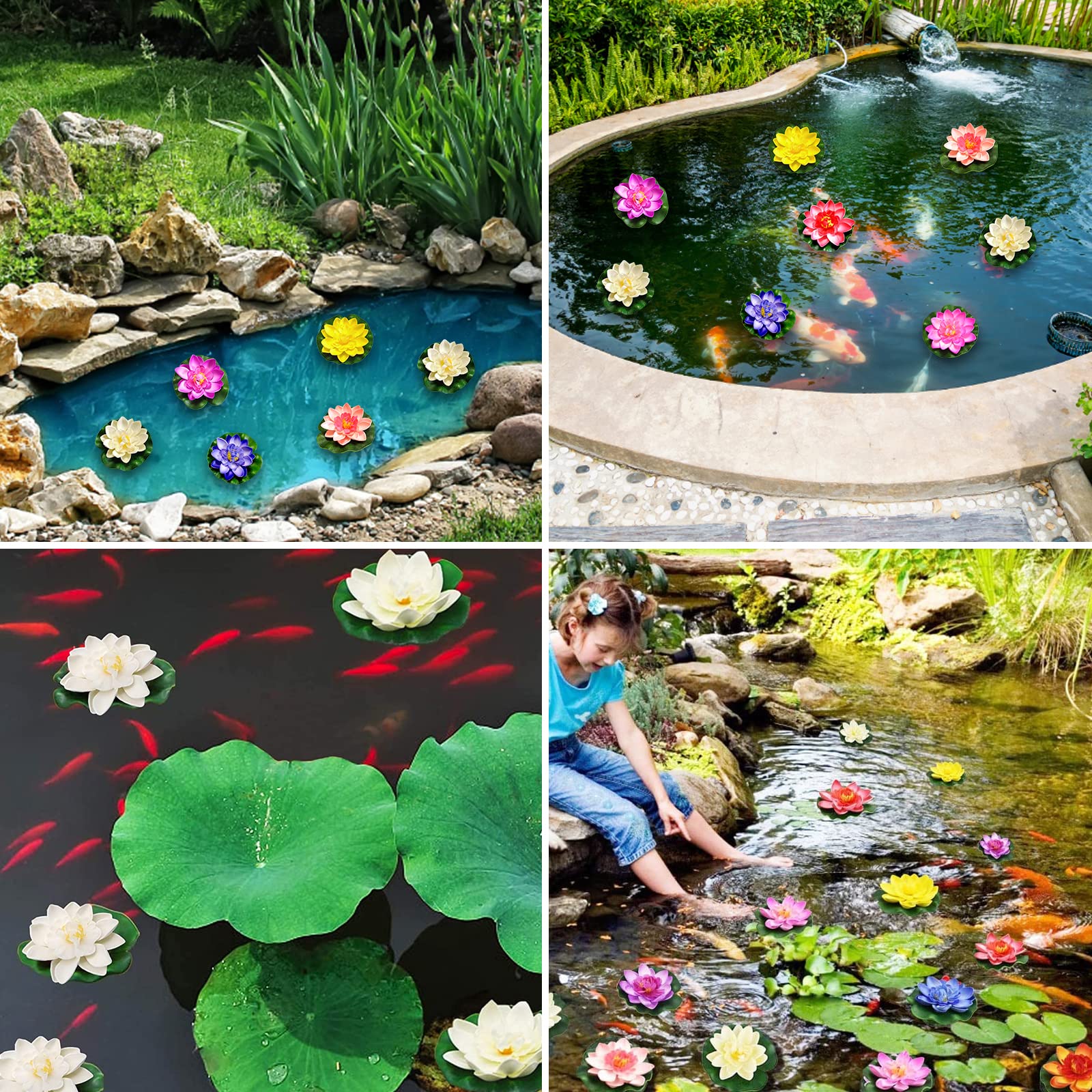 Lot de 6 nénuphars artificiels flottants - Plantes de bassin artificielles - Nénuphars artificiels - Décoration d'étang flottante pour aquarium, terrasse, jardin, étang