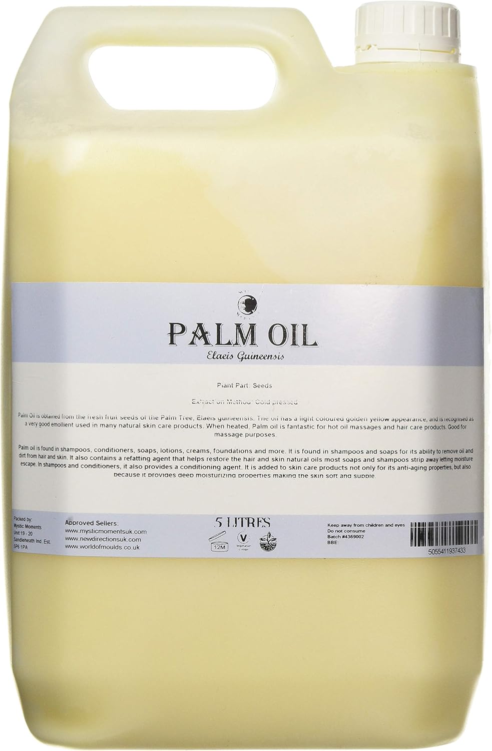 Mystic Moments| Palm Carrier Oil 1 Litre | Elaeis Guineensis | Moisturising Skin & Hair Care Treatment | Ideal for Soap Making, Massage & Cosmetic Formulations | Rich Conditioning Carrier