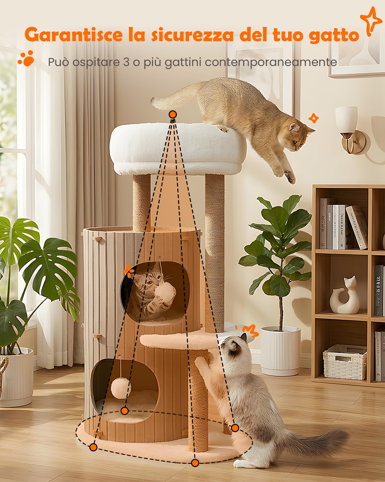 Di lusso Tiragraffi per gatti – Albero di gatto con casetta per gatti, tavola in sisal, letto rimovibile e palla da gioco |Albero da arrampicata (Beige, Tiragraffi per Gatti)