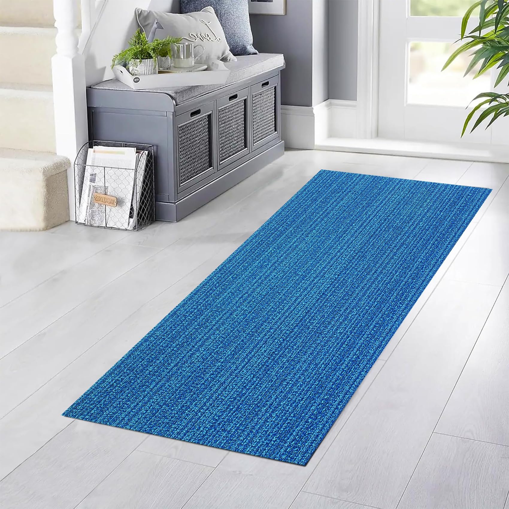 Tappeto Cucina Moderno Passatoia 70 x 460 cm Lavabile in Lavatrice Tappeto passatoia per Eventi, con Bordi Rinforzati per Corridoio e Ingresso Interno, Blu C