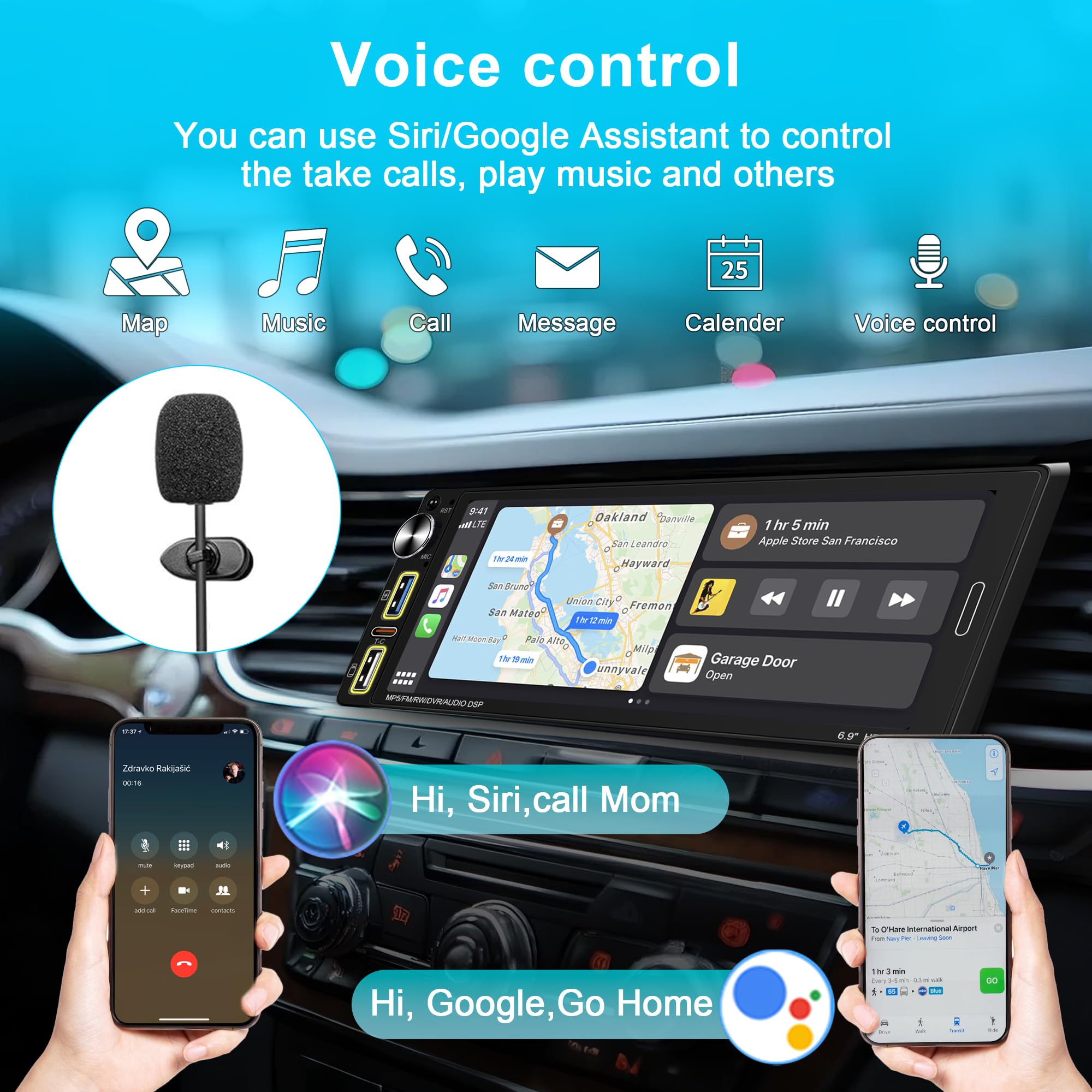 Autoradio 1 DIN Bluetooth Autoradio Car Play Voiture avec sans Fil Car Play & Android Auto,6.9 Pouces HD Écran Tactile,Radio FM/Charge Rapide/Microphone/Type C/Caméra de recul