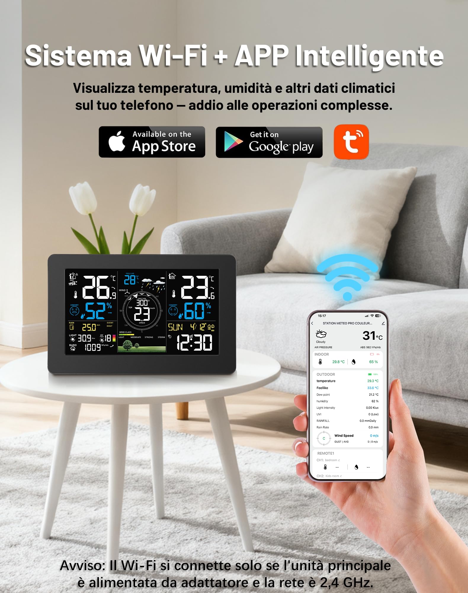 Stazione Meteo con Sensore Esterno Interno, WiFi Stazione Meteorologica con Sensore Esterno 11 in 1 per Vento, Umidità, Temperatura, Previsioni del Tempo, Livello UV e Intensità Luminosa, Nero