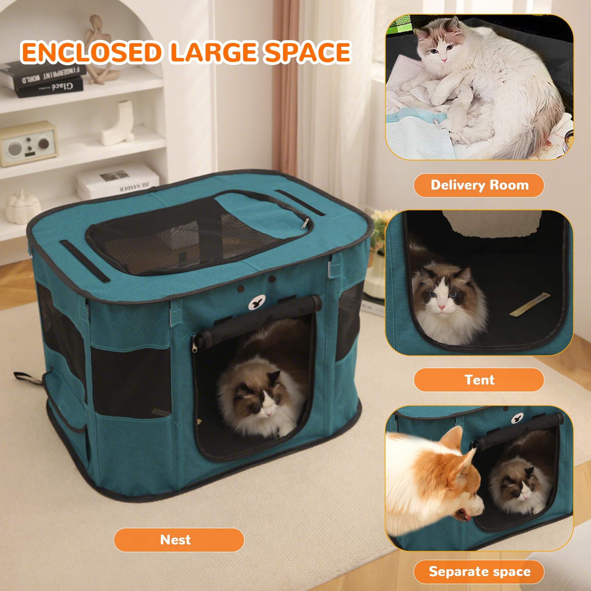 ALLSOPETS Cat Playpen for Dog Foldable Pet Play Pen for Indoor Outdoor Use Portable Dog Cat Crate Tent for Puppies Kittens Pop-Up Pet Cage for Travel Camping (Gemstone Blue - Image 3