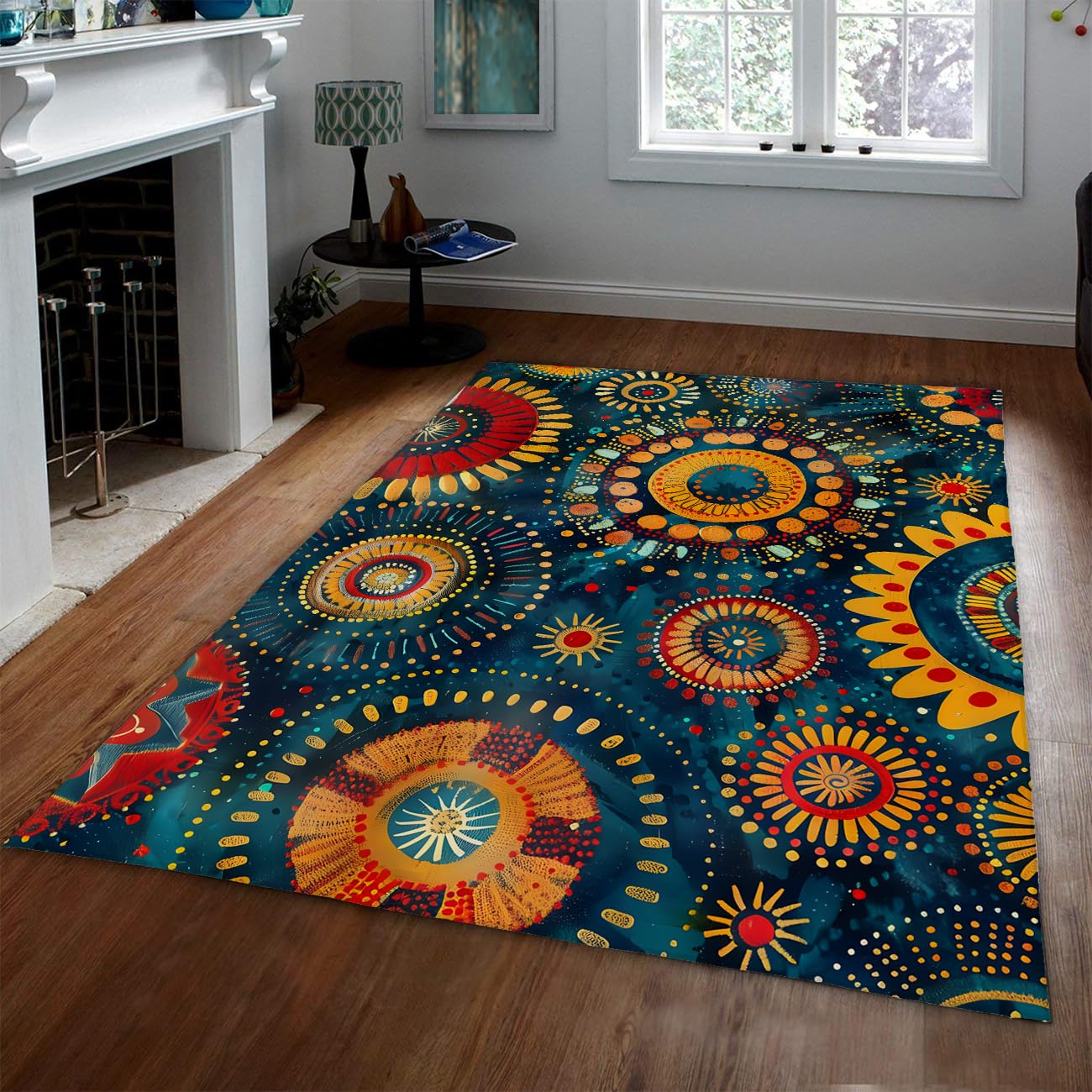 Tapis de salon bohème bleu tournesol idéal pour votre chambre