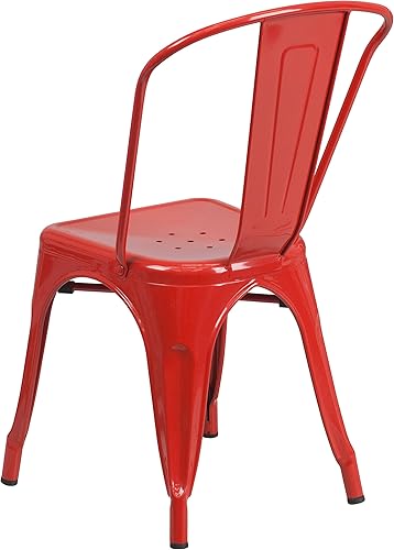 Miniatura 4 de Flash Furniture Juego de mesa cuadrada de metal rojo de grado comercial de 31.5 pulgadas para interiores y exteriores con 4 sillas apilables Rojo