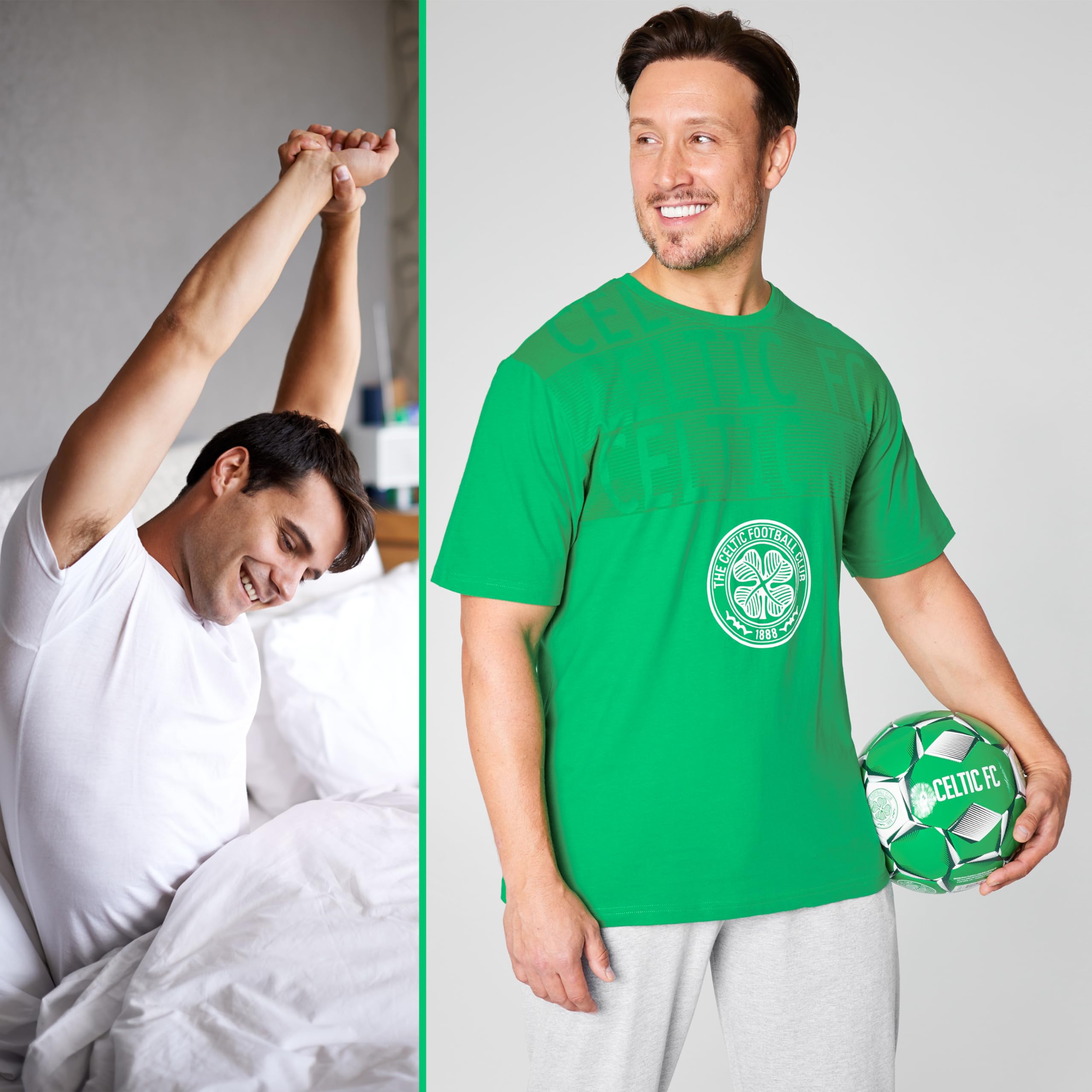 Celtic FC Mens Pyjamas Set Nightwear T-Shirt Long Bottoms Pjs Lounge Set S-3XL Men Teenagers Celtic Gifts for Men