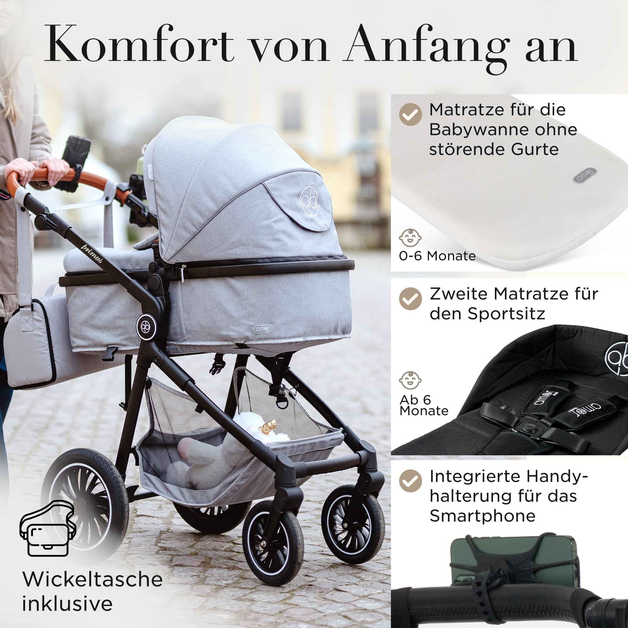 Kinderwagen 3 in 1 [Babywagen & Autositz] mit Babyschale Fahrgestell Kombi als Set | Stroller Baby | Isofix Station & 5-Punkt Sicherheitsgurt Kinderwagen Buggy Reisebuggy Buggys | Babywagen