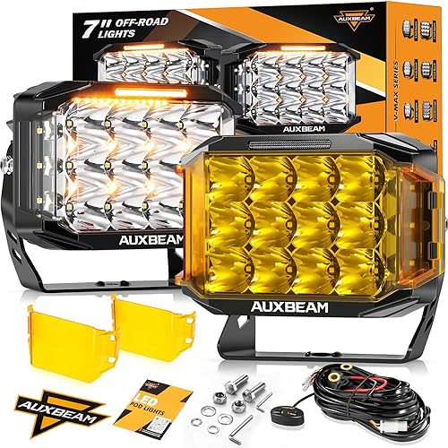 Auxbeam Serie V-MAX 204W Luces LED de Conducción en Pod, Luz de Proyección Rectangular de 7 Pulgadas para Todo Terreno con DRL Ámbar y Luz Trasera,