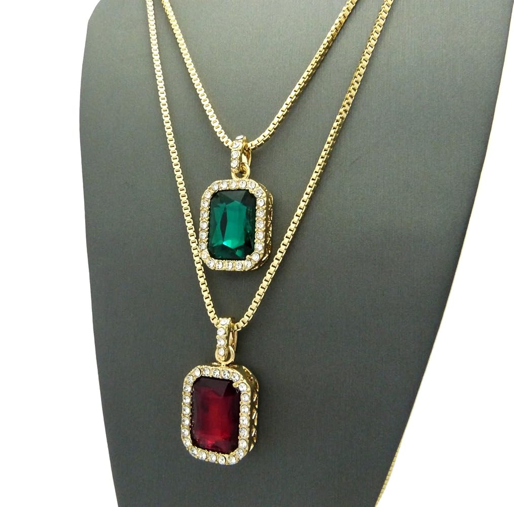 Fashion 21 Square Red, Green Gemstone Pendant 24