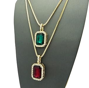 Fashion 21 Square Red, Green Gemstone Pendant 24