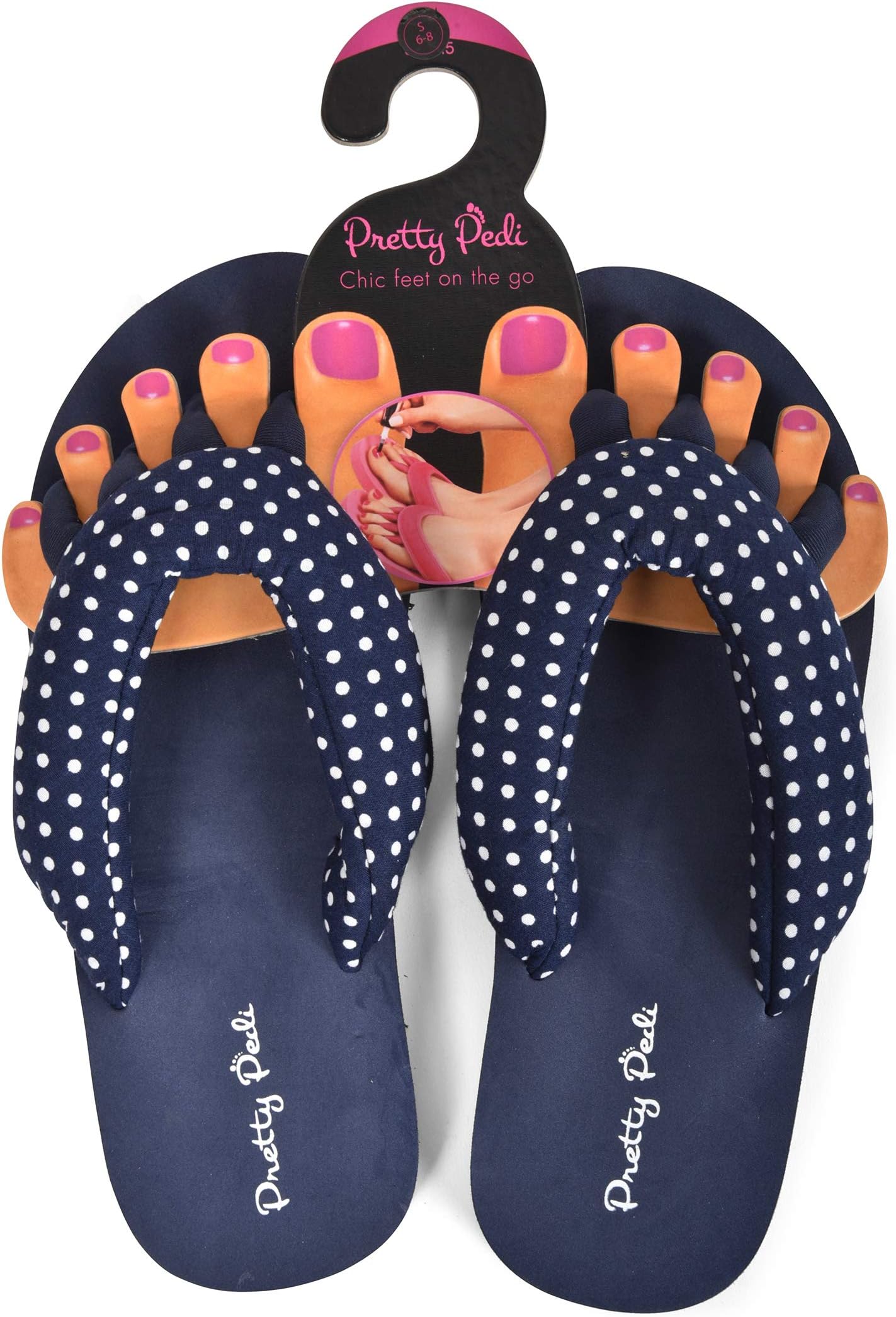Super Lightweight Brand Pedicure Sandals with Toe Separator Feature (Medium, Navy/White Polka Dot)