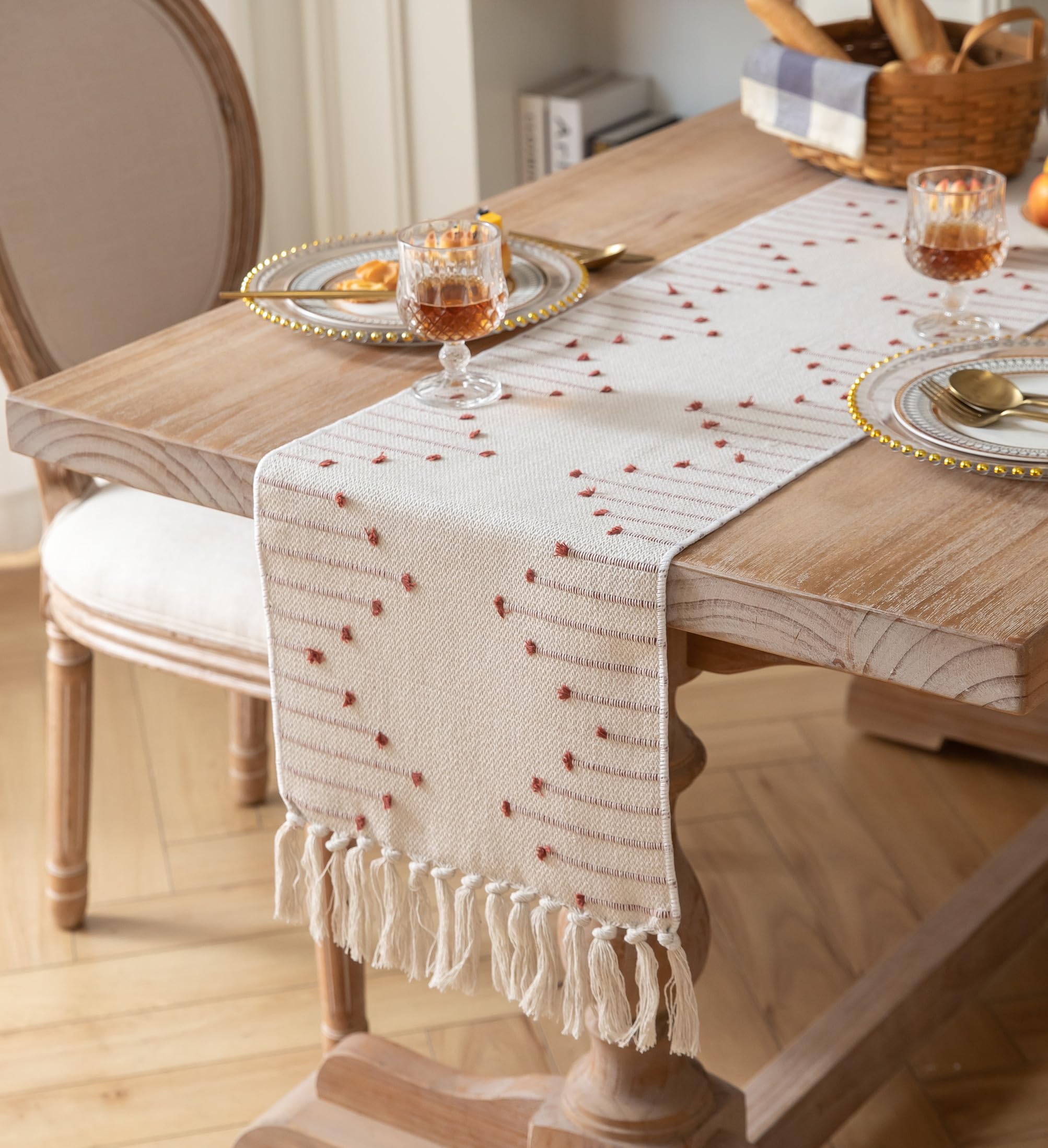 Rust Beige Table Runner - Boho Chic -2 Rust Beige Table Runner - Boho Chic -2