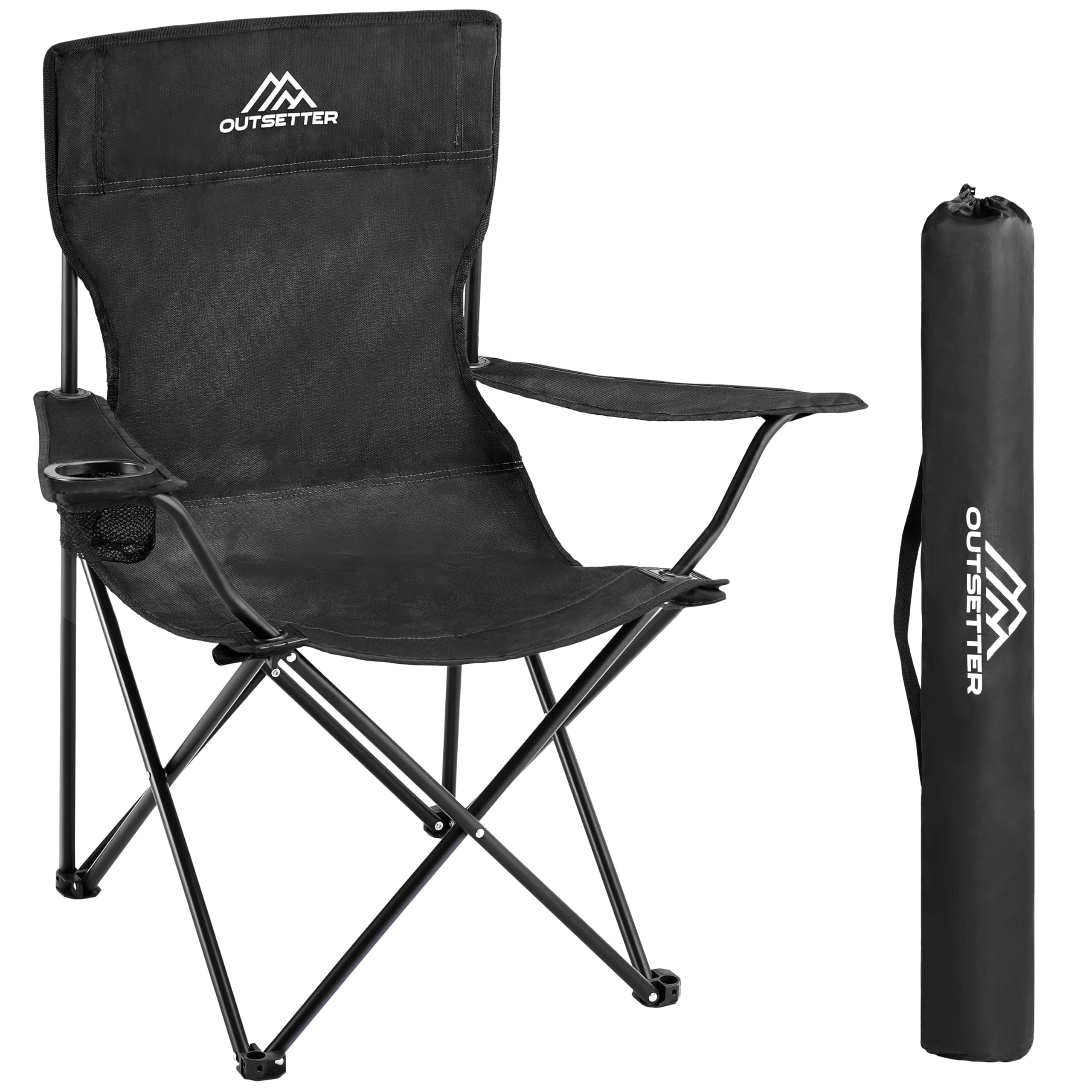 Camping Chair | Lightweight Folding | Portable Chairs for Outdoors | Cup Holder | Storage Cover | Outdoor Leisure Chair Durable with Arm Rest for the Beach, Lawn, Fishing Trip Garden and BBQs Black
