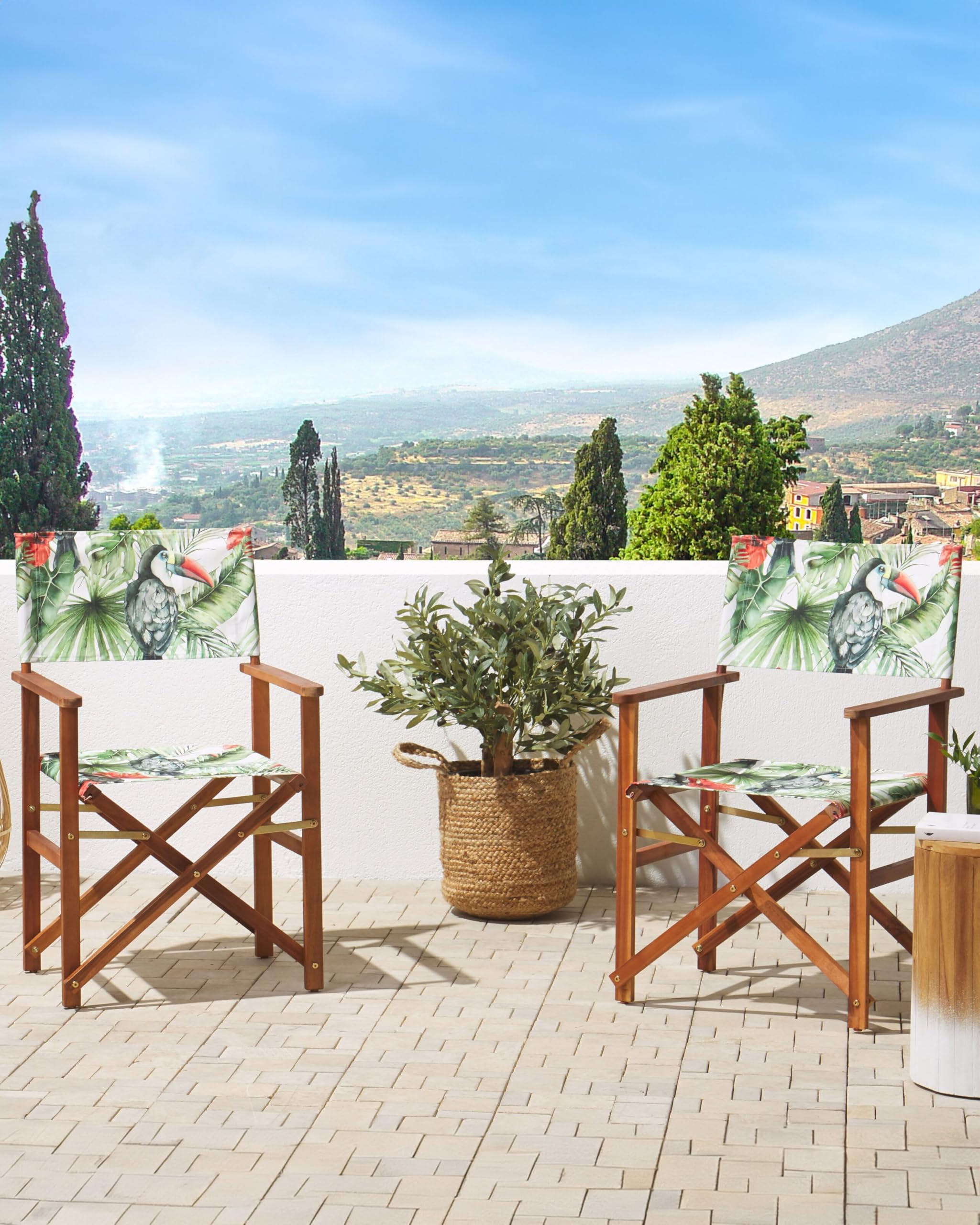 Set di 2 Sedie da regista per Giardino in Legno Scuro Tucani multicolore