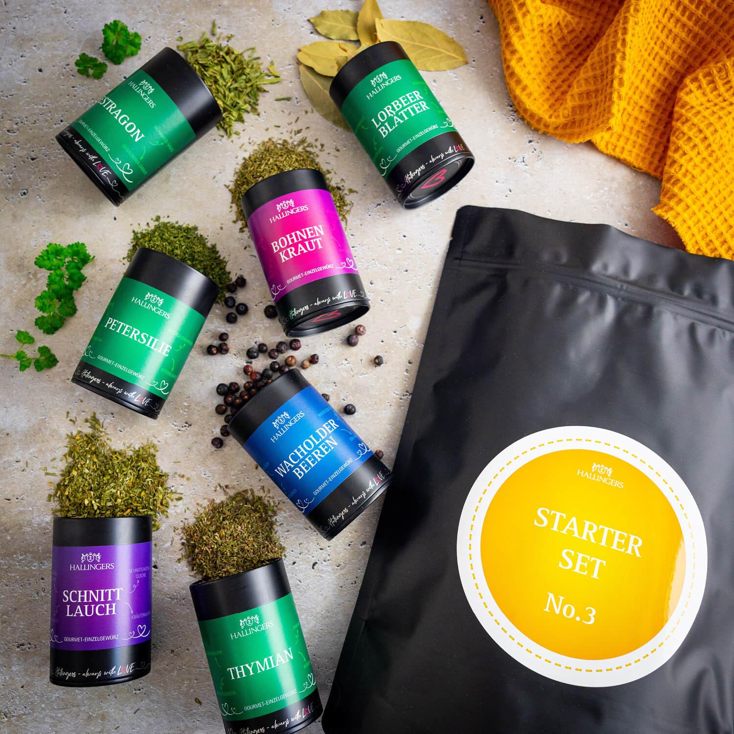 Hallingers Genuss Manufaktur Gewürz Geschenk-Set - Selektion unserer Besteller als Probierset in edlen Aromadosen & Tragetasche "Starter Set No. 3", Geschenkidee für Frauen Männer