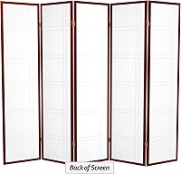 Vista 25 de Red Lantern Pantalla Shoji de doble cruz de 6 pies de alto, color blanco, 5 paneles