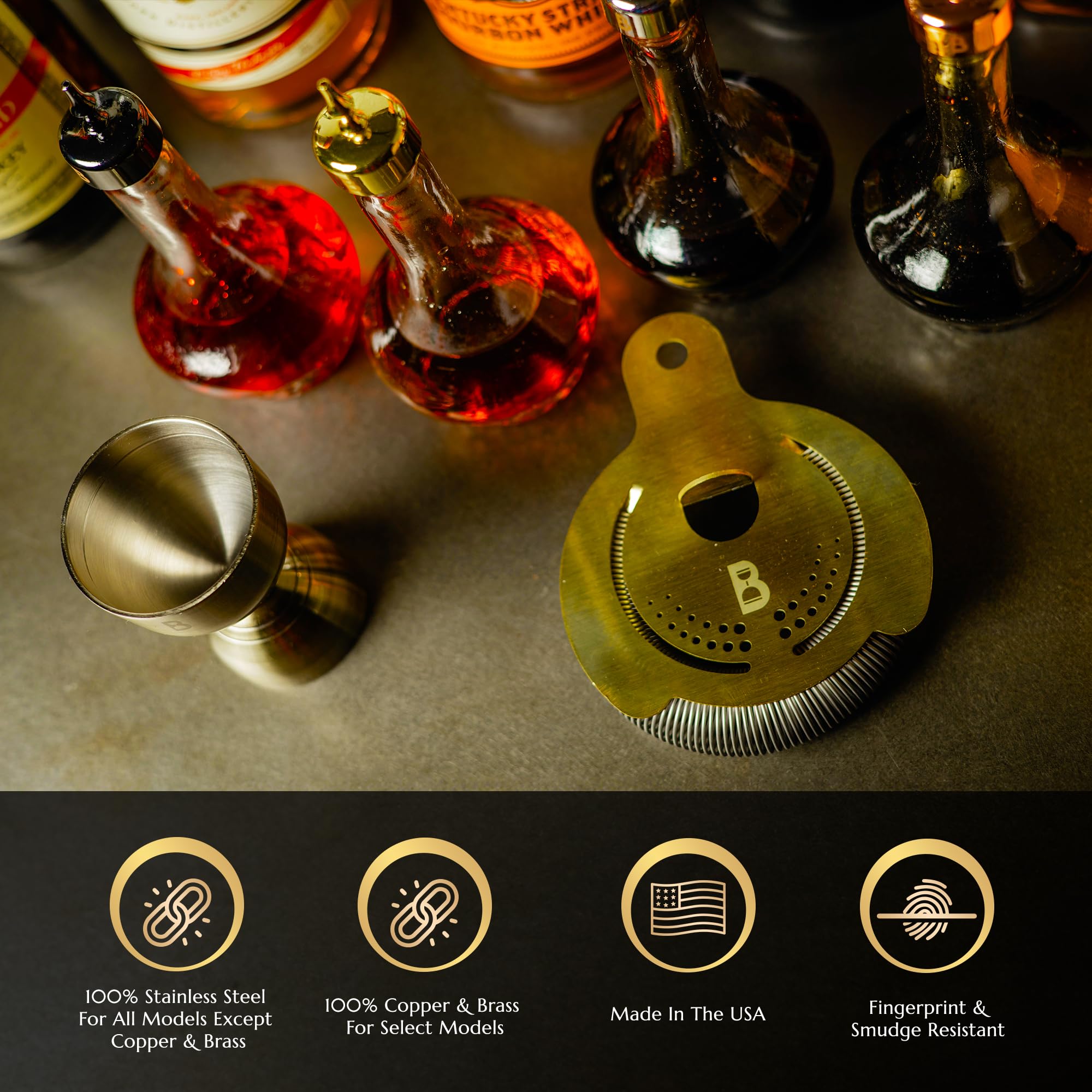 Bull in China Hawthorne Colador, hecho en Estados Unidos, colador de cóctel, colador de bar, herramientas profesionales de bar, ideal para todas las cocteleras (cobre sólido)
