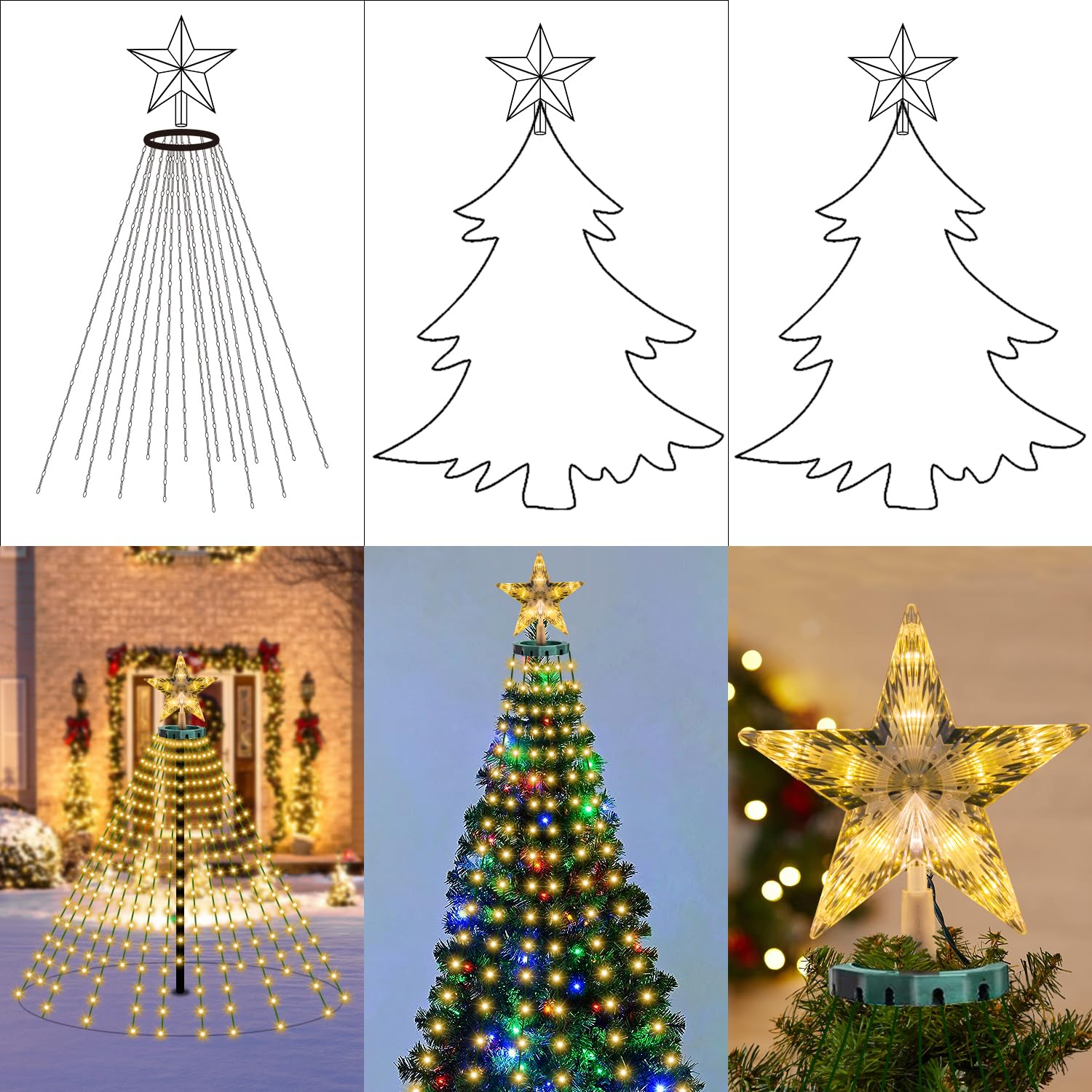 410 LED Luci Albero di Natale, 8 Modalità 2Mx16 Fili Mantello Luci per Albero di Natale a Cascata con Star Topper， Impermeabile Luminarie Natalizie con Telecomando per Interno Esterno Decorazioni | 8 Modalità luminose, Impermeabile Luminarie Natalizie con