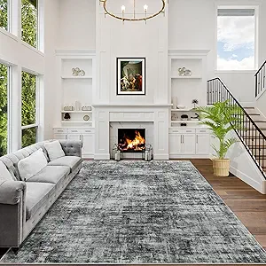 10x14 Area Rugs Washable Rug: Modern Abstract Living Room Rug Soft Anti-Skid Thin Carpet Indoor Floor Non-Shedding Carpets for Bedroom Dining Room Farmhouse Nursery Home Office Black