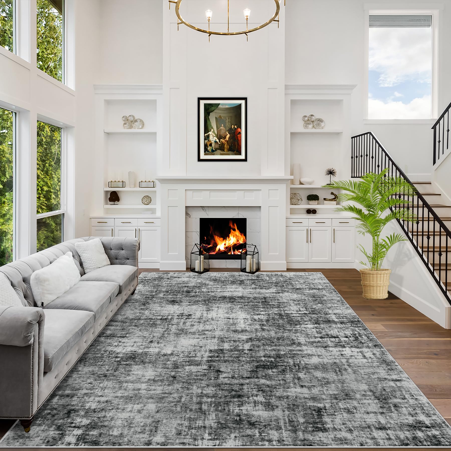 10x14 Area Rugs Washable Rug: Modern Abstract Living Room Rug Soft Anti-Skid Thin Carpet Indoor Floor Non-Shedding Carpets for Bedroom Dining Room