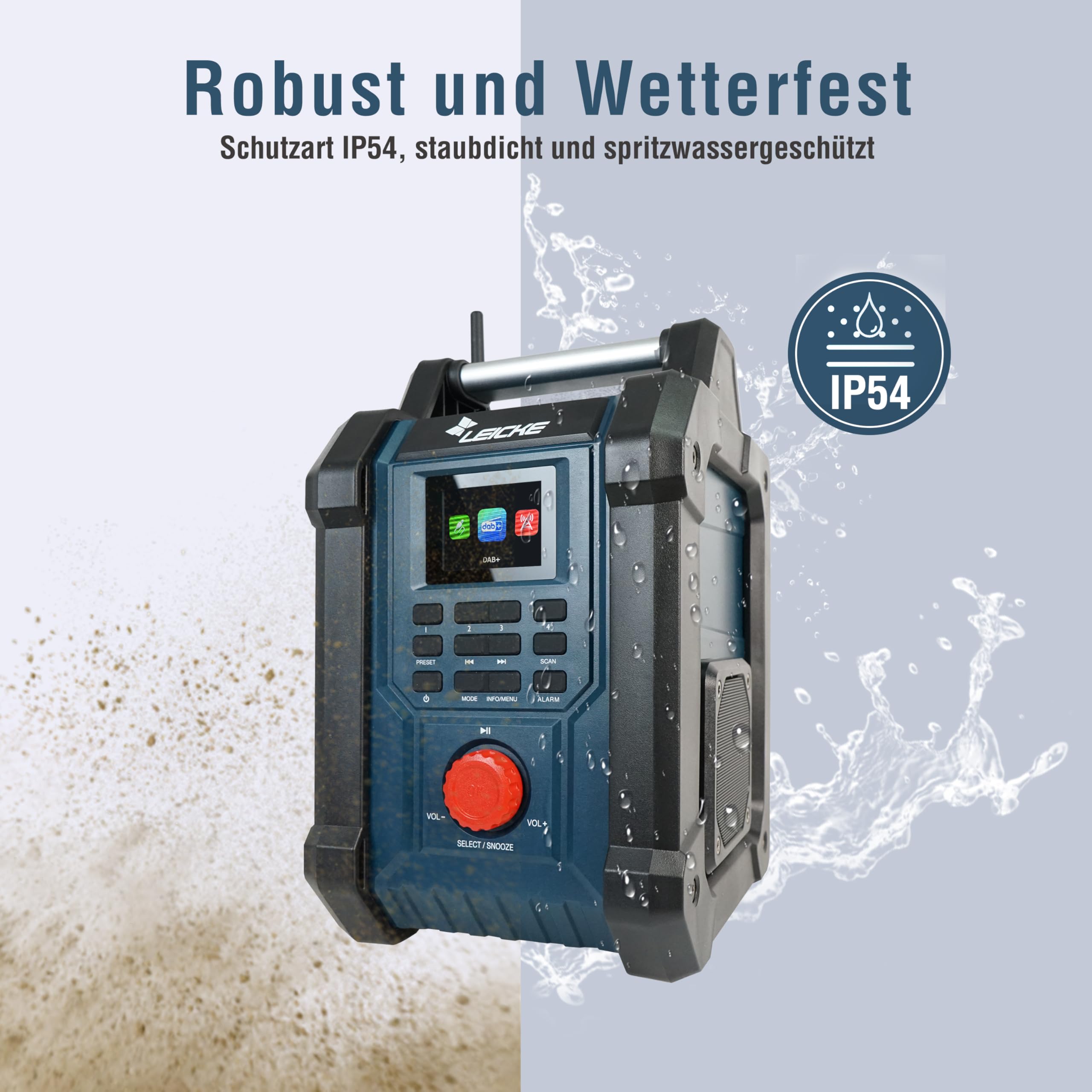 Baustellenradios - Digitales und Robustes Radio mit DAB+, FM, Bluetooth, AUX, 4000mAh Akku, 2 x 15W Lautsprechern und 2.4-Zoll LCD Display